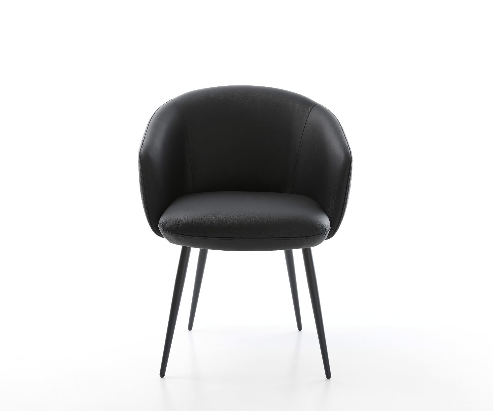 Chaise-de-salle-à-manger Caja-Flex avec accoudoirs cuir de vache noir 4 pieds coniques noir ressorts ensachés 2
