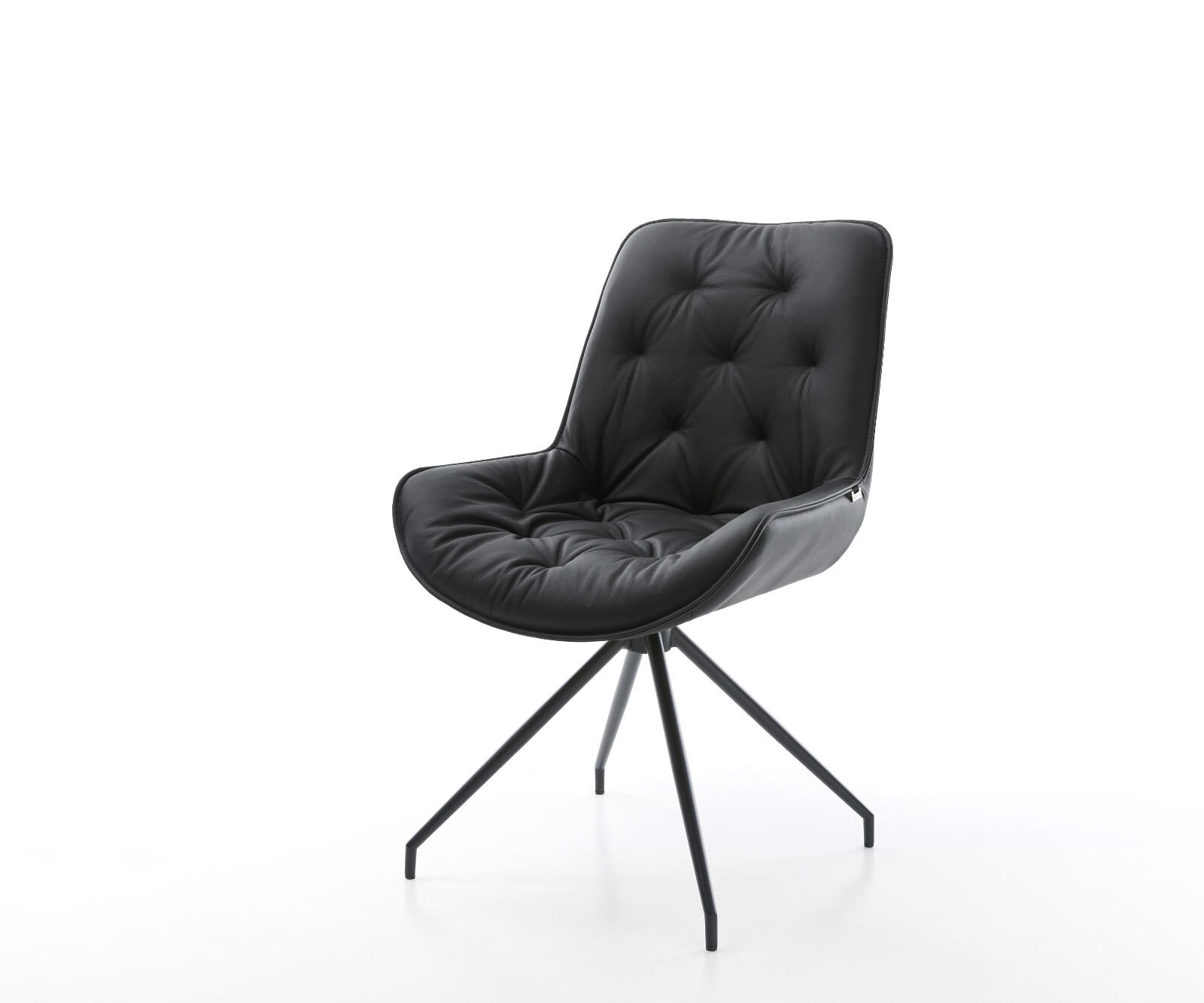 Chaise-de-salle-à-manger Taimi-Flex cuir de vache noir pied croisé conique noir