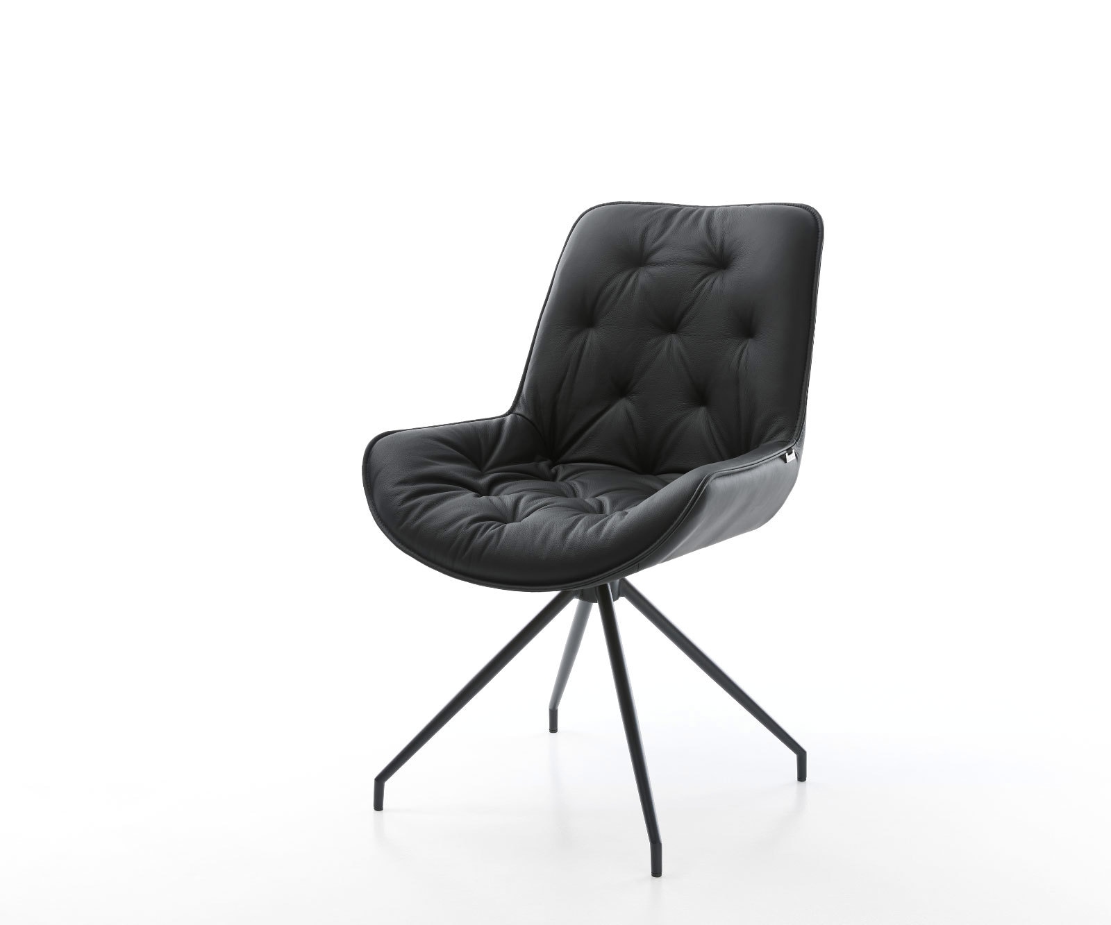 Chaise-de-salle-à-manger Taimi-Flex cuir de vache noir pied croisé conique noir Chaise-de-salle-à-manger Taimi-Flex cuir de vache noir pied croisé conique noir