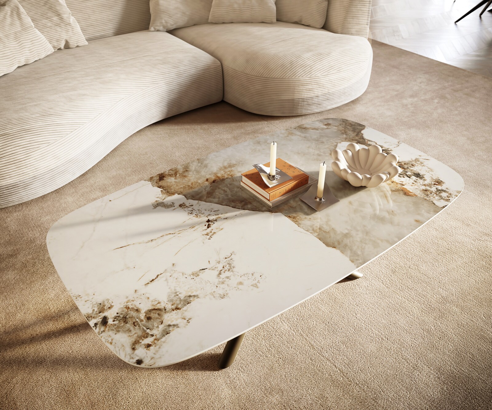 Table basse Edge Boot 140x80 cm céramique Minas Melange Sarity Metall finition effet titane 6