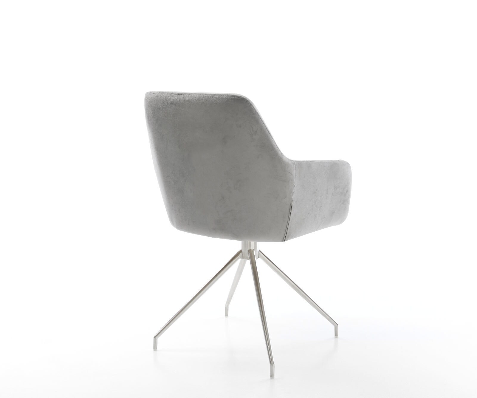 Chaise-de-salle-à-manger Pejo-Flex velours gris pied croisé conique acier inoxydable brossé ressorts ensachés 4