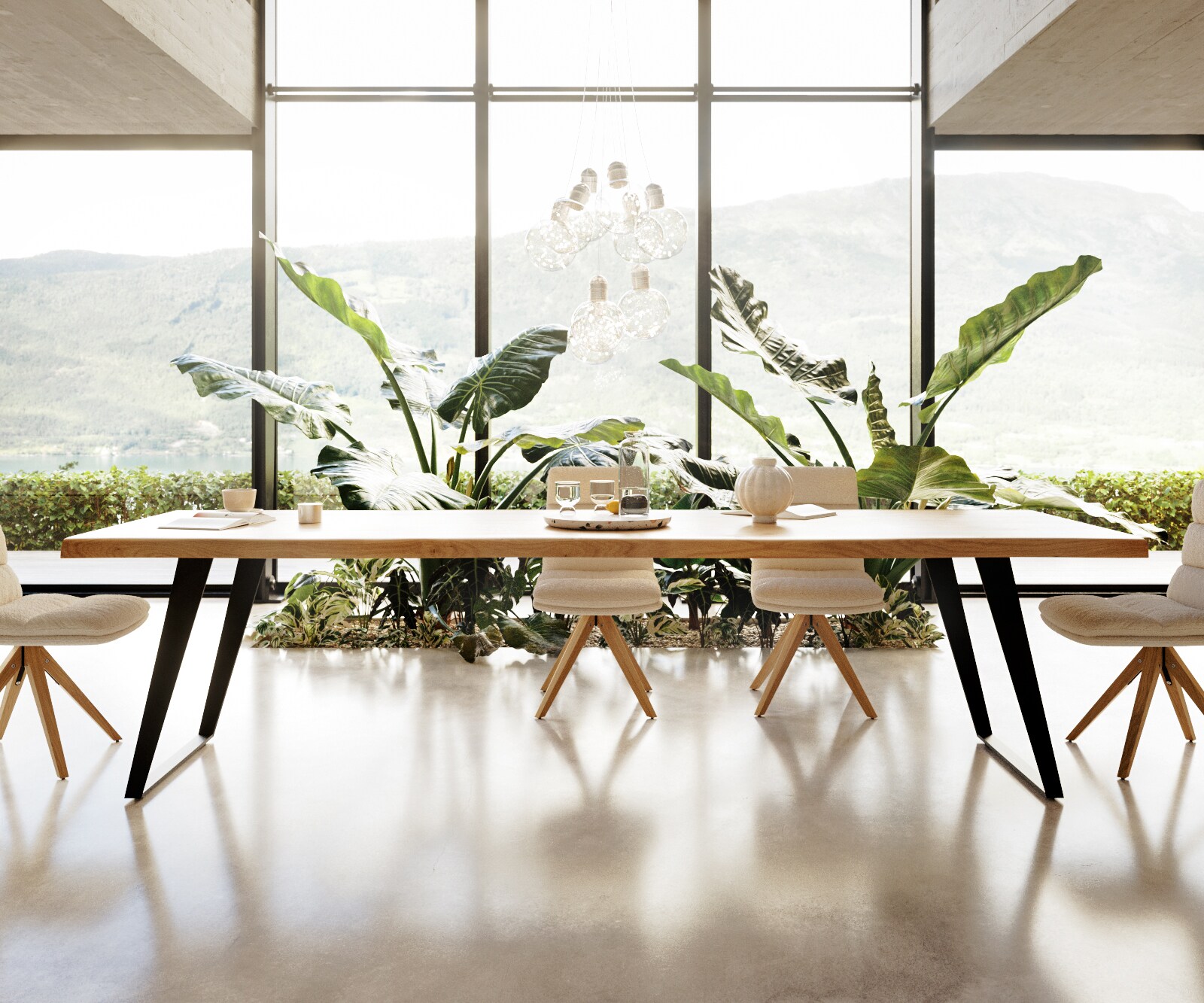 Table à manger Edge 300x100 chêne nature métal inclinée noir Live-Edge 3 Table à manger Edge 300x100 chêne nature métal inclinée noir Live-Edge 3