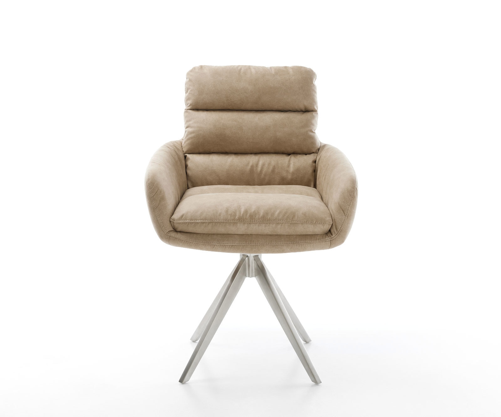 Chaise-de-salle-à-manger Abelia-Flex avec accoudoirs microvelours beige vintage pied croisé angulaire acier inoxydable brossé 1 Chaise-de-salle-à-manger Abelia-Flex avec accoudoirs microvelours beige vintage pied croisé angulaire acier inoxydable brossé 1