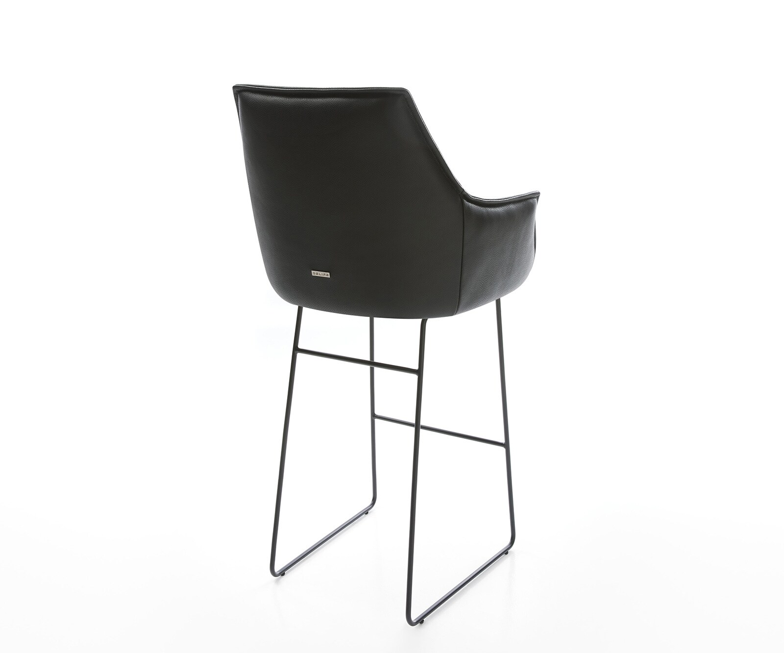 Chaise-de-bar Alja-Flex cuir véritable noir cadre à patins métal noir ressorts ensachés 4