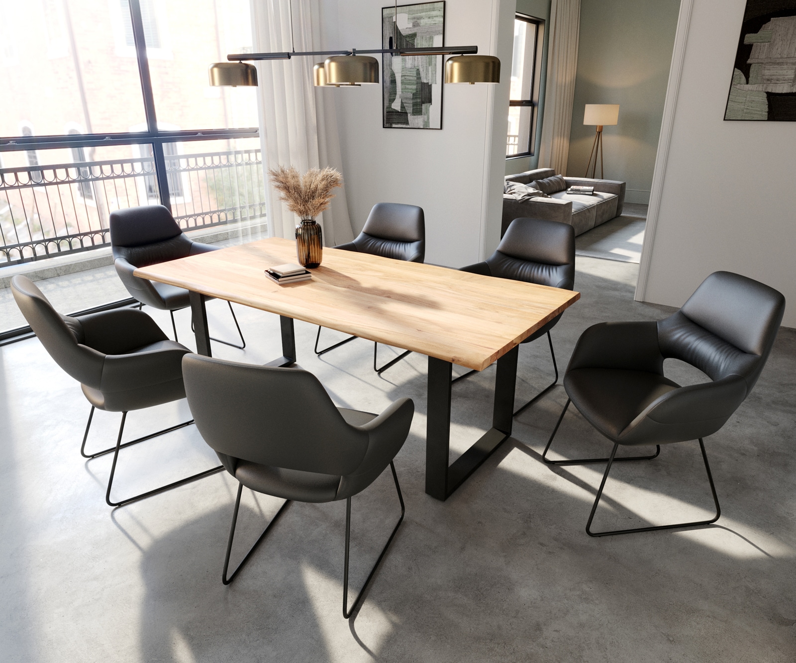 Chaise-de-salle-à-manger Yago-Flex avec accoudoirs cuir de vache noir pied trapèze noir ressorts ensachés 3 Chaise-de-salle-à-manger Yago-Flex avec accoudoirs cuir de vache noir pied trapèze noir ressorts ensachés 3