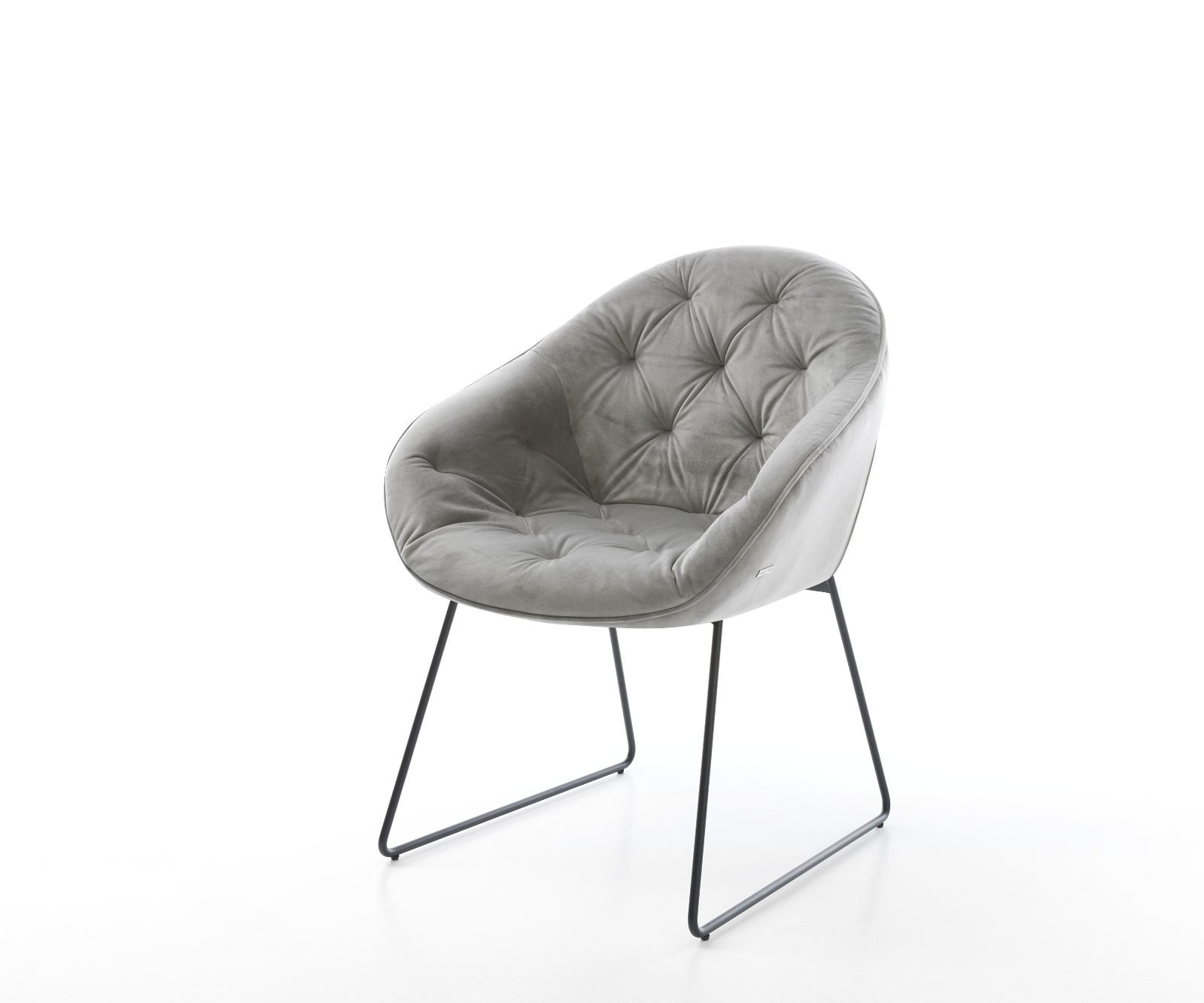 Chaise-de-salle-à-manger Gaio-Flex velours gris pied trapèze noir Chaise-de-salle-à-manger Gaio-Flex velours gris pied trapèze noir