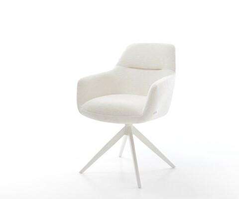 Chaise-pivotante Pejo-Flex bouclé doux beige pied croisé large blanc pivotement sur 360° fonction bascule resorts ensachés