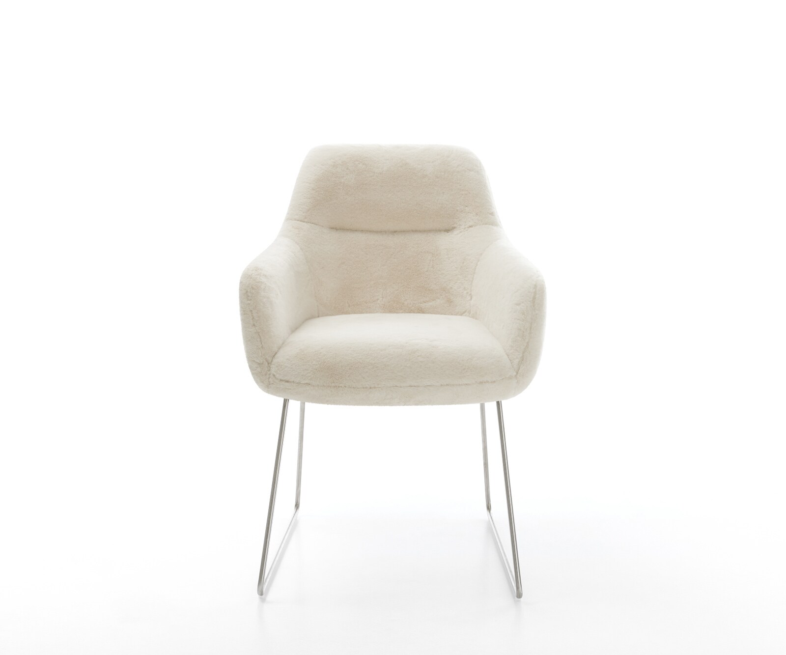 Chaise-de-salle-à-manger Pejo-Flex peluche crème-blanc pied trapèze acier inoxydable resorts ensachés 2