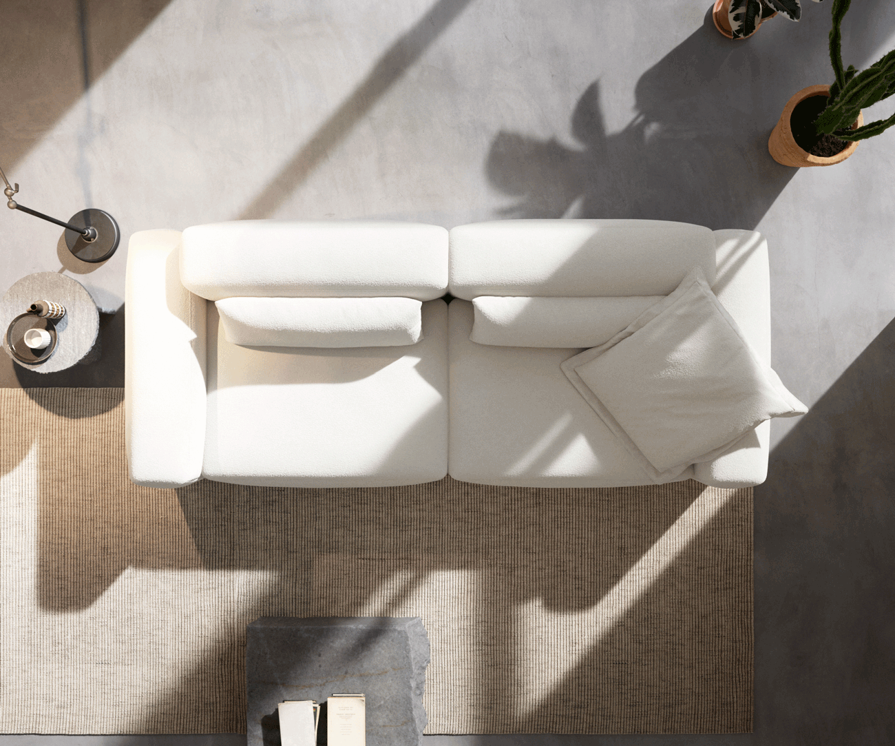 Bigsofa Freestyle 280x110 cm Bouclé Crème-blanc couture plate 5