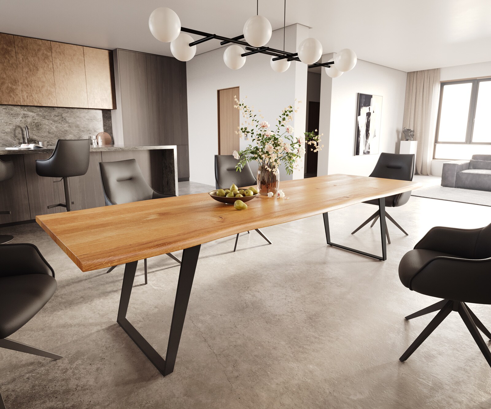 Table à manger Edge 300x100x4 chêne naturee métal incliné noir Live-Edge