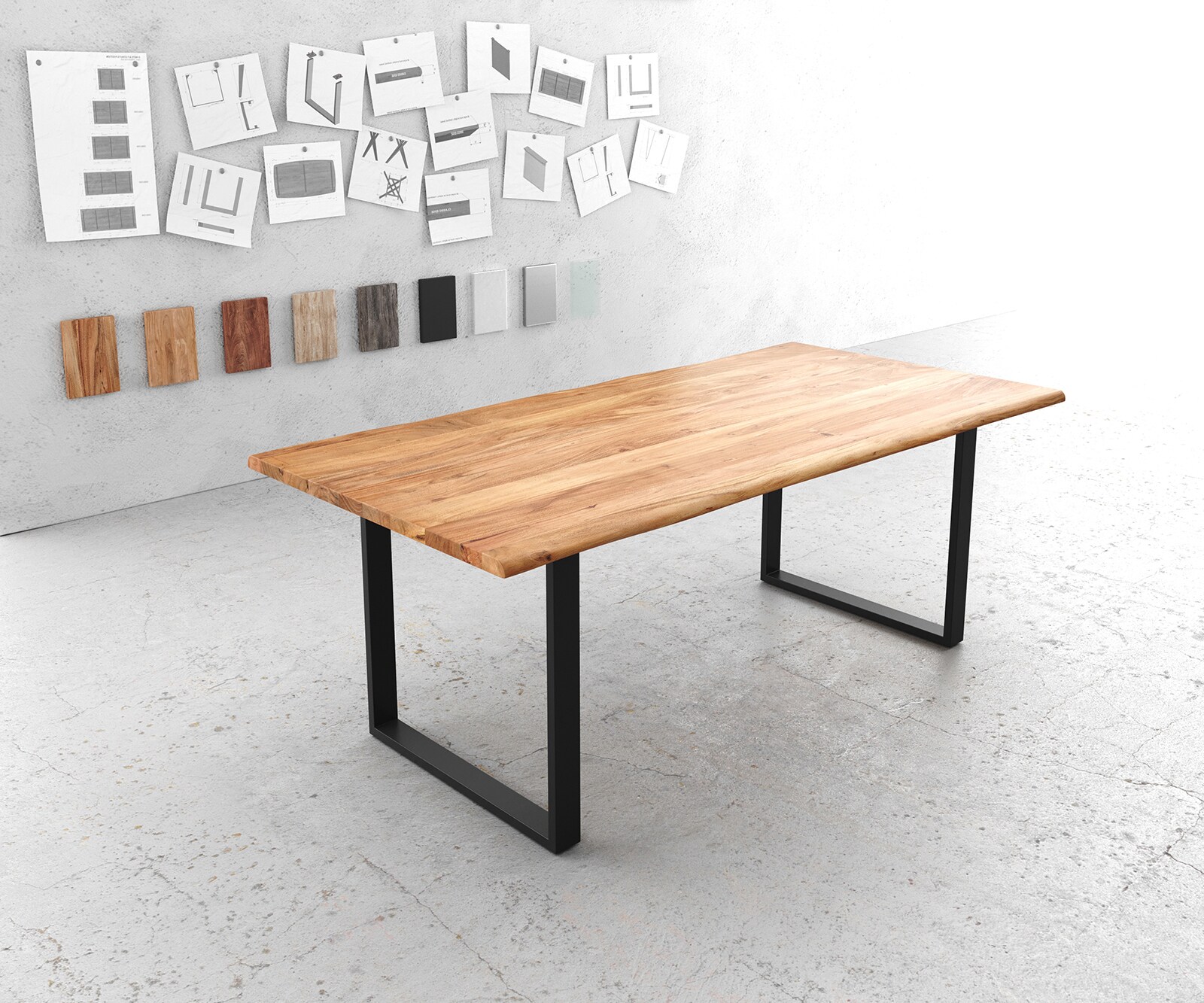 Table-à-manger Edge 200x100 acacia nature métal noir Live-Edge