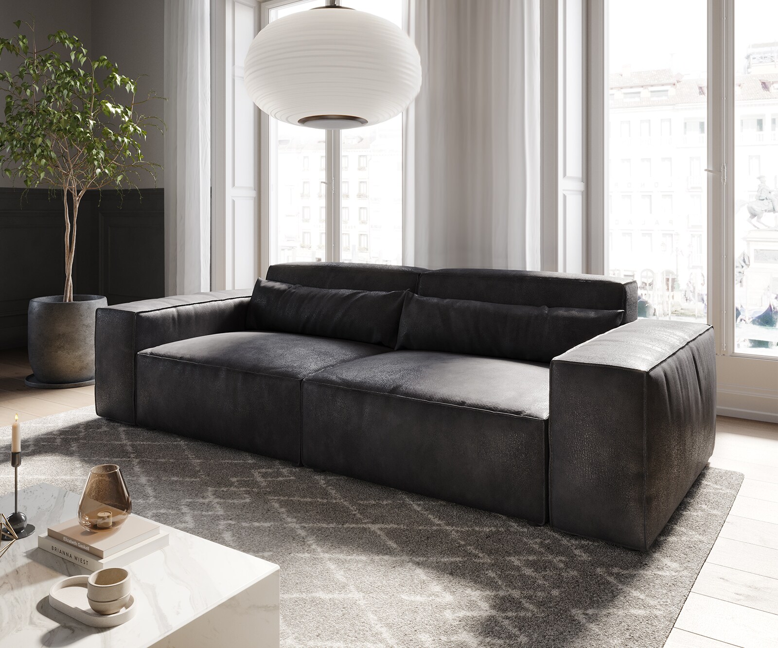 Grand Canapé Sirpio 230x95 cm Cuir synthétique Vintage Anthracite