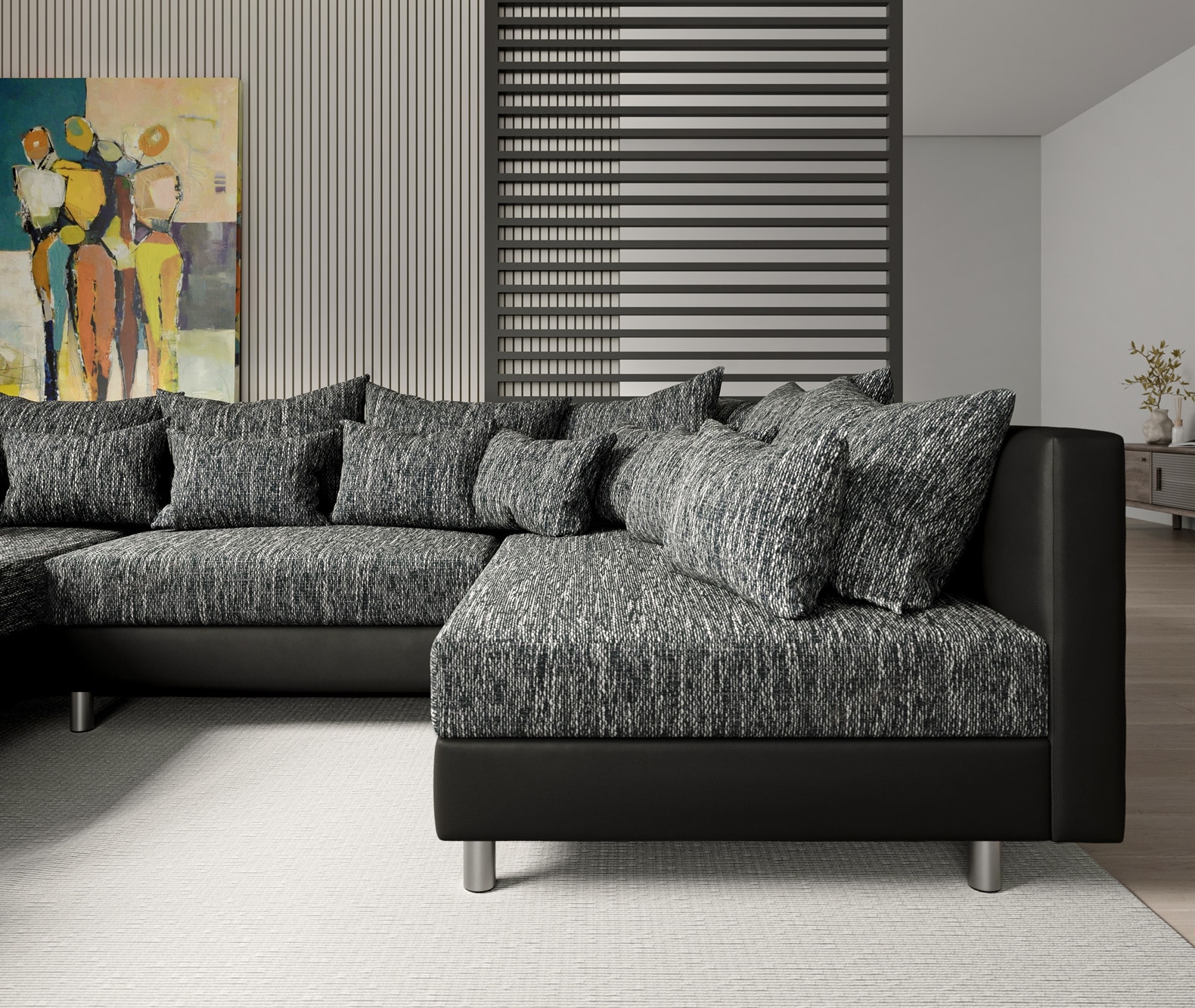 Canapé-panoramique Clovis Noir modulable avec tabouret  5