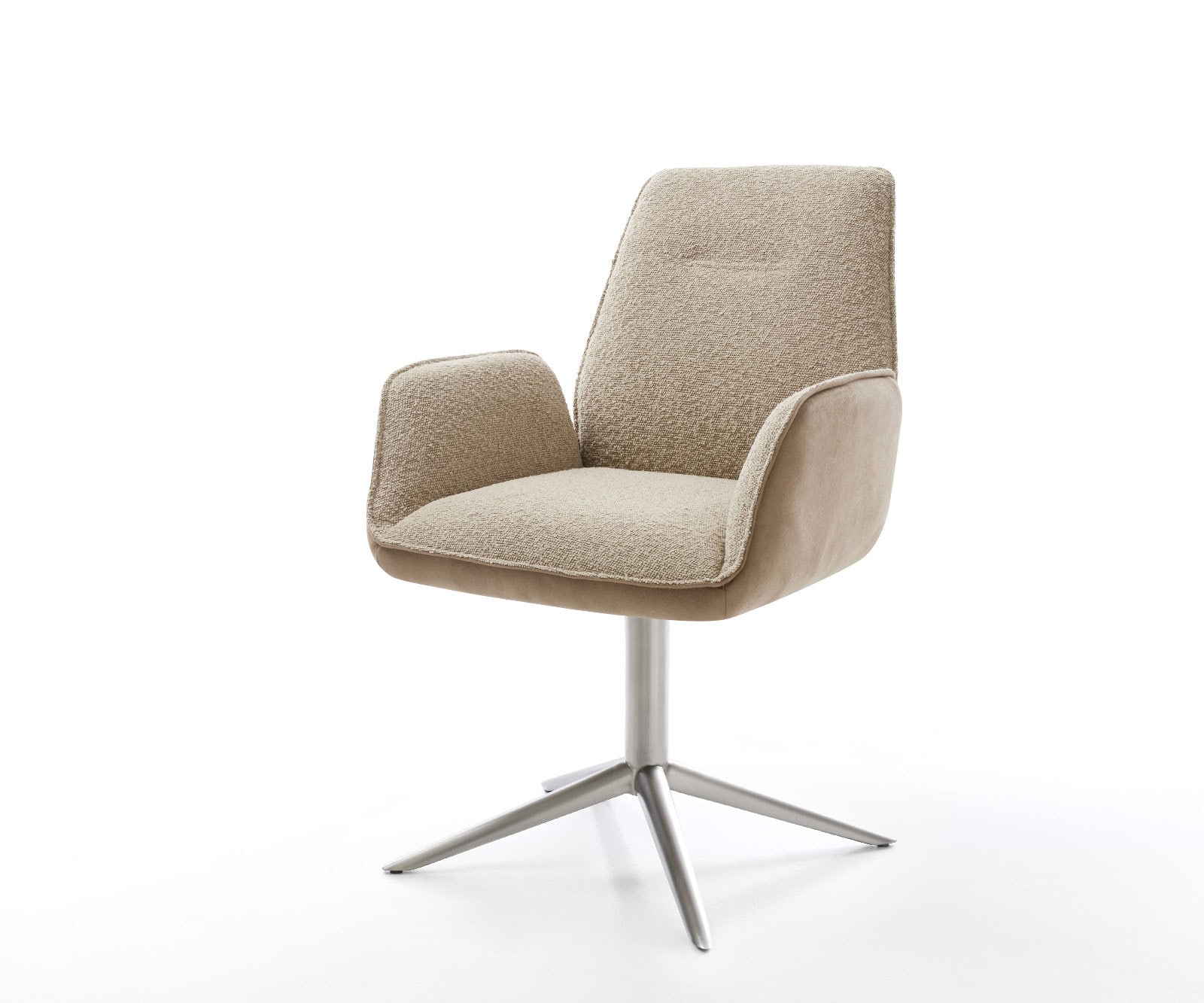 Chaise-pivotante Zoa-Flex tissu mixte couleur boue pied de chaise 4 branches acier inoxydable brossé pivotement sur 360° fonction bascule ressorts ensachés 1
