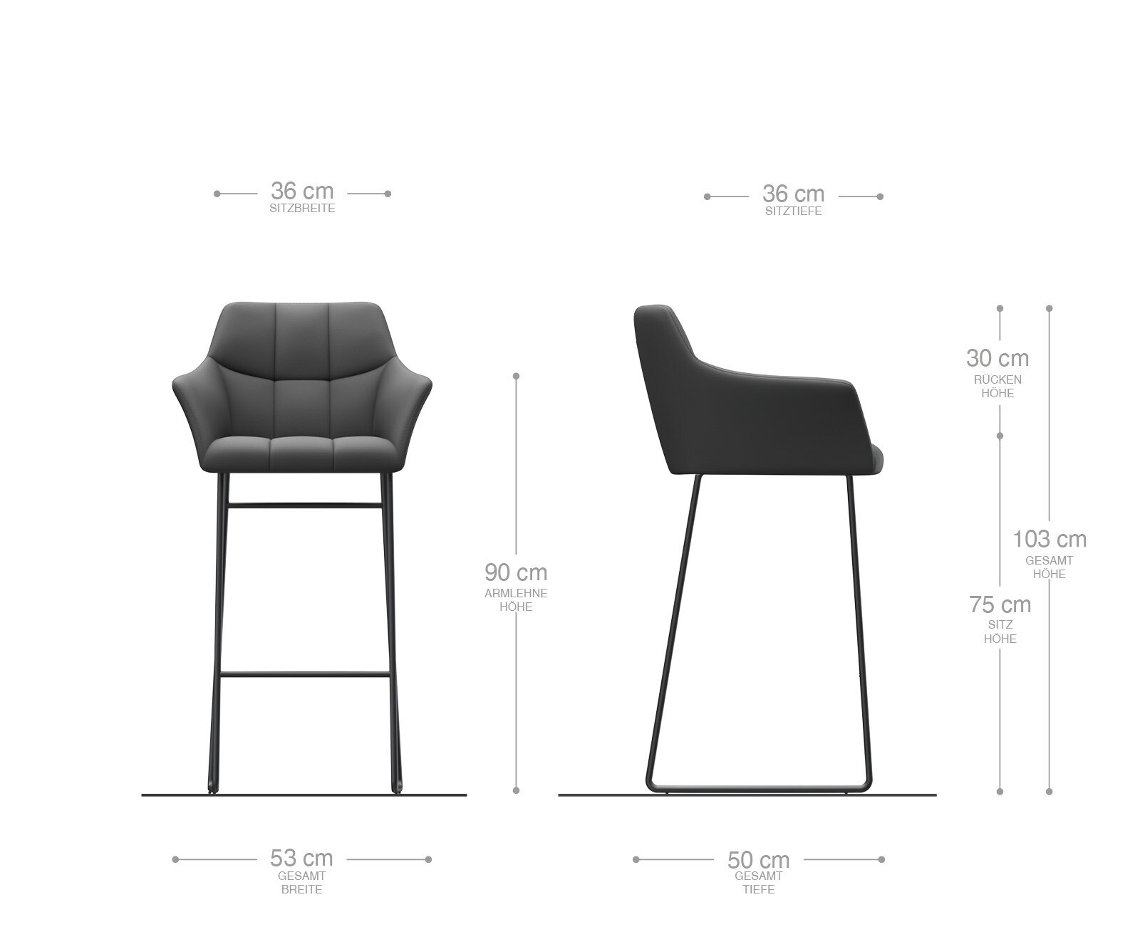 Chaise-de-bar Yulo-Flex vintage gris cadre patin métal 6
