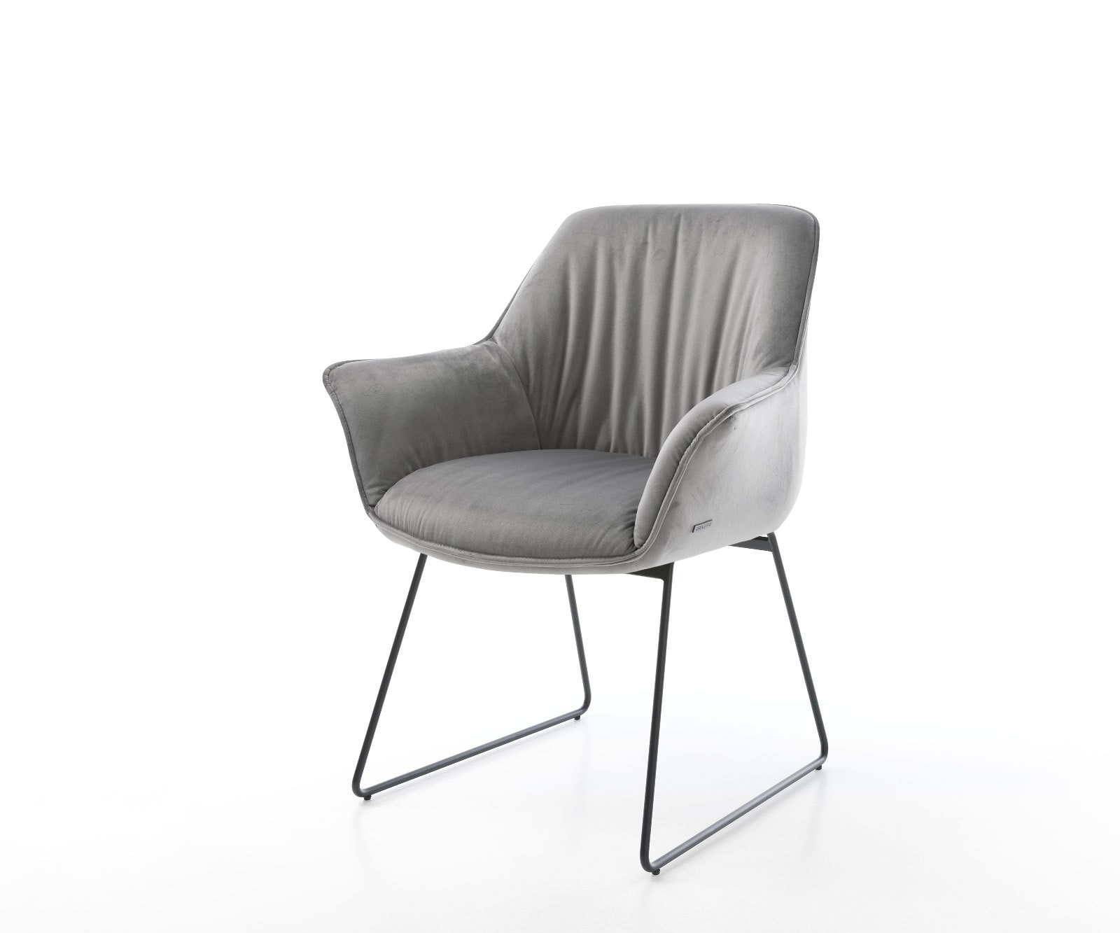 Chaise-de-salle-à-manger Keila-Flex avec accoudoirs velours gris pied trapèze noir Chaise-de-salle-à-manger Keila-Flex avec accoudoirs velours gris pied trapèze noir