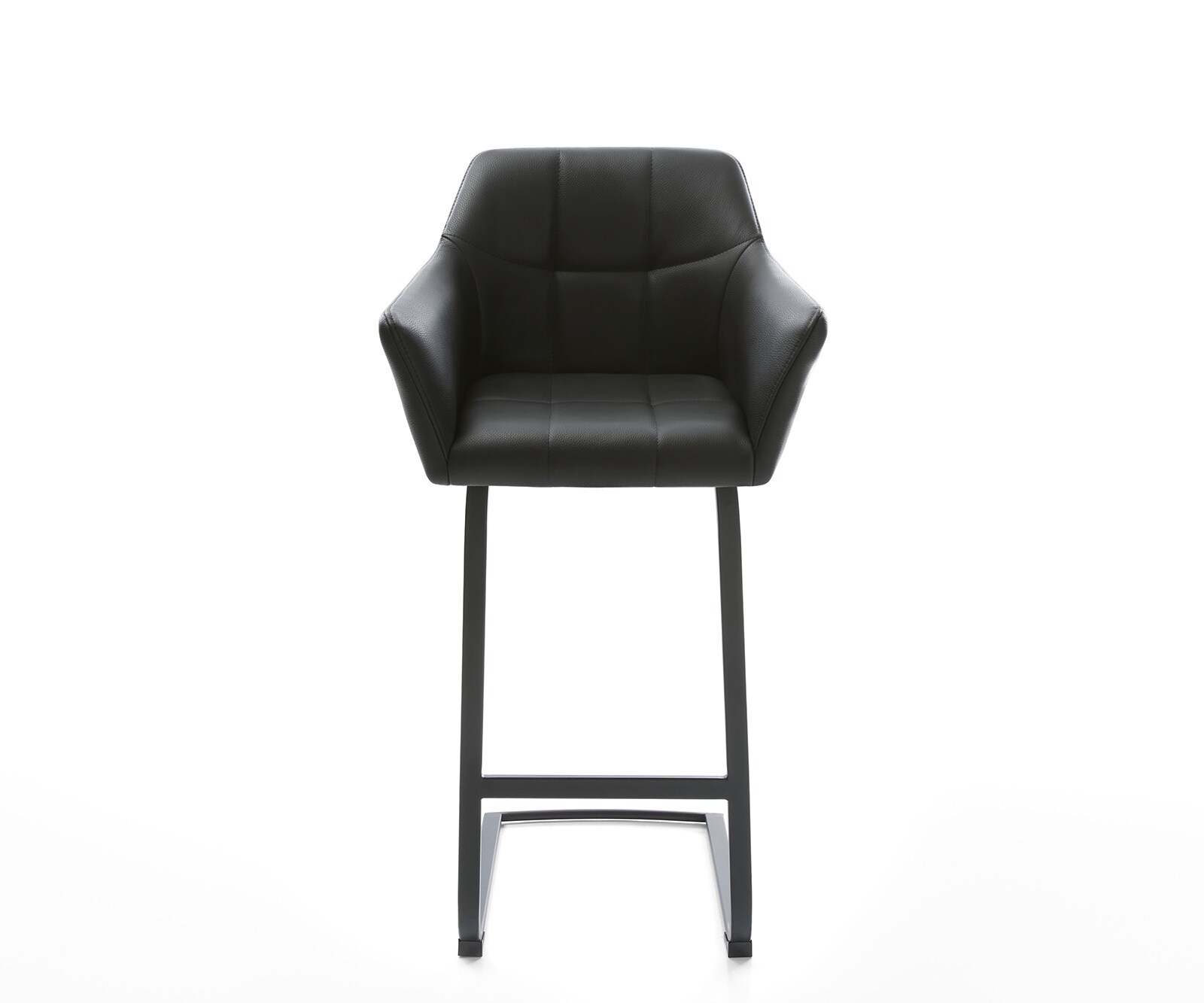 Chaise-de-bar Yulo-Flex cuir véritable noir chaise cantilever métal plat 1 Chaise-de-bar Yulo-Flex cuir véritable noir chaise cantilever métal plat 1