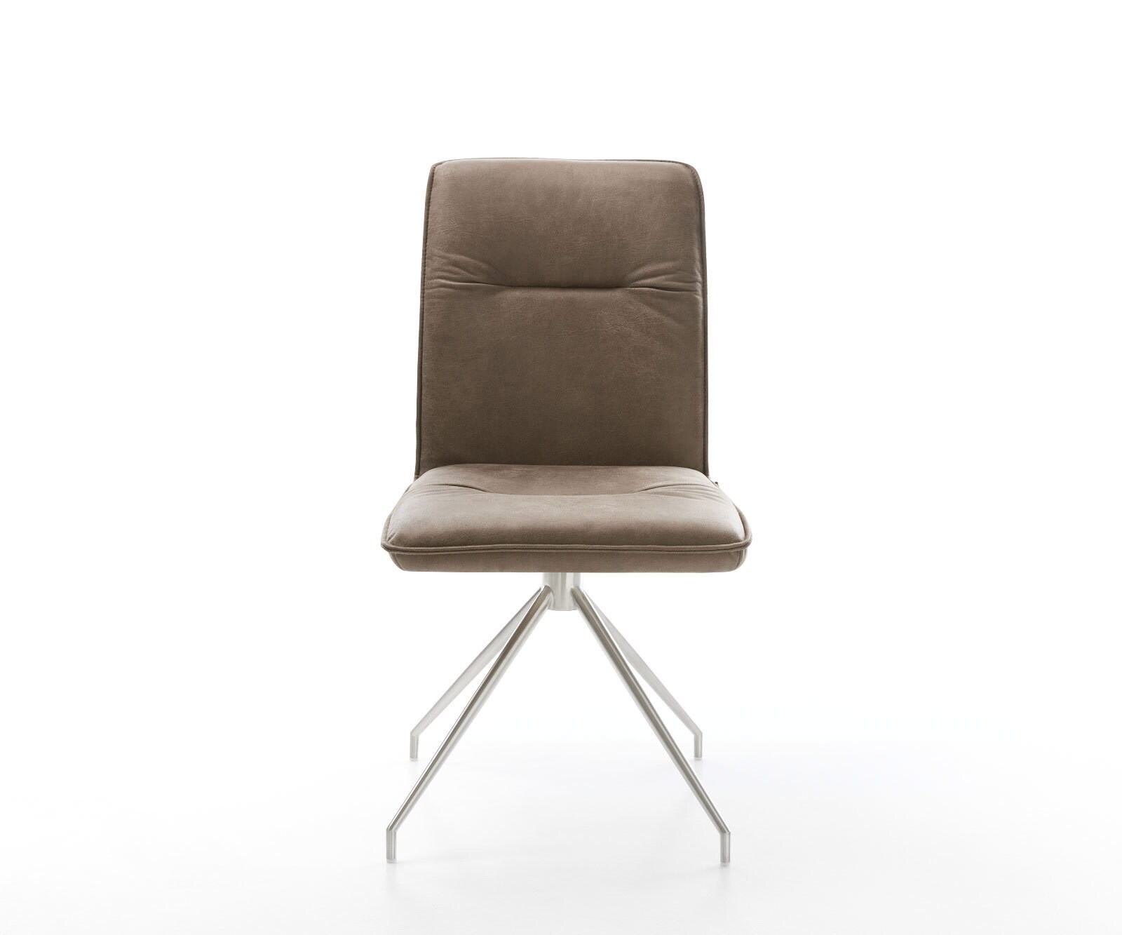 Chaise-de-salle-à-manger Vinjo-Flex microvelours taupe vintage pied croisé conique acier inoxydable brossé 1
