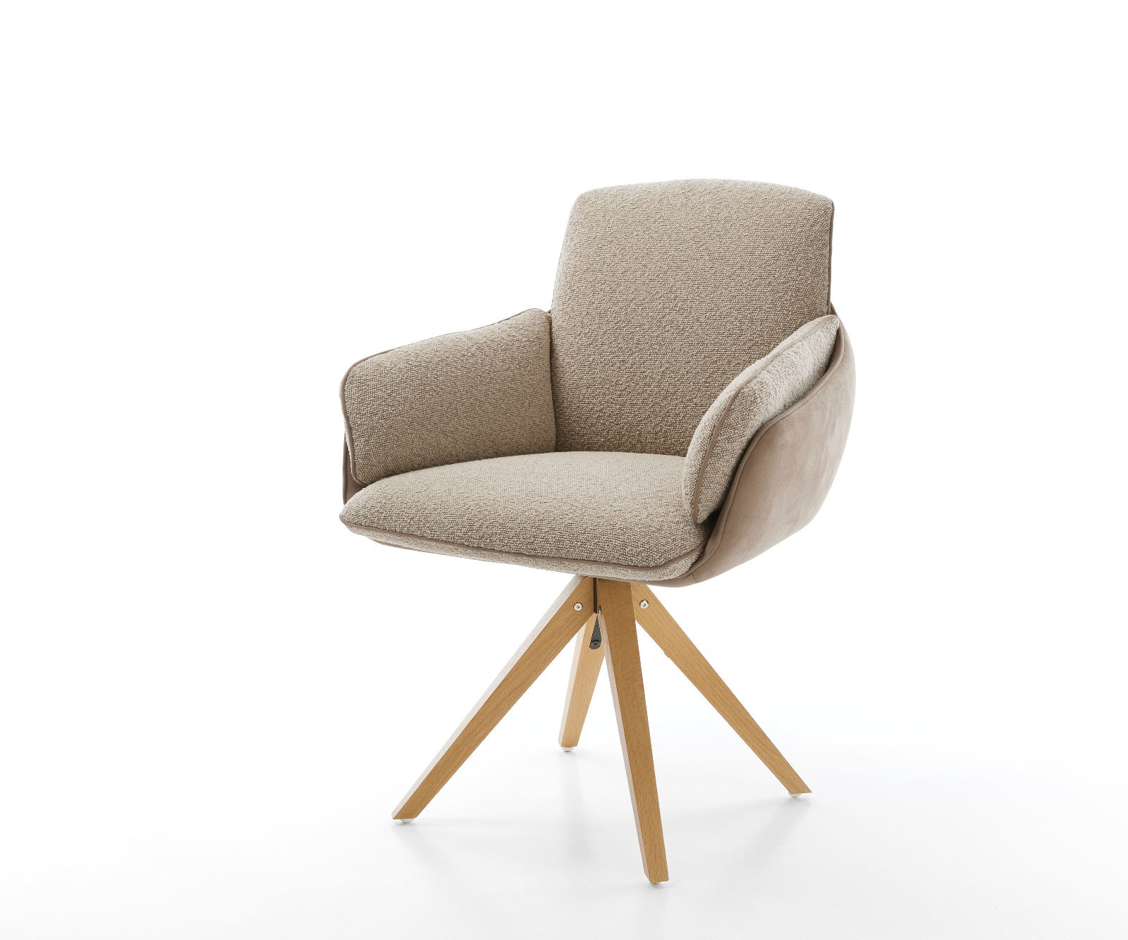 Chaise-pivotante Luan-Flex avec accoudoirs tissu mixte couleur boue pied en bois angulaire naturel pivotement sur 180° Chaise-pivotante Luan-Flex avec accoudoirs tissu mixte couleur boue pied en bois angulaire naturel pivotement sur 180°