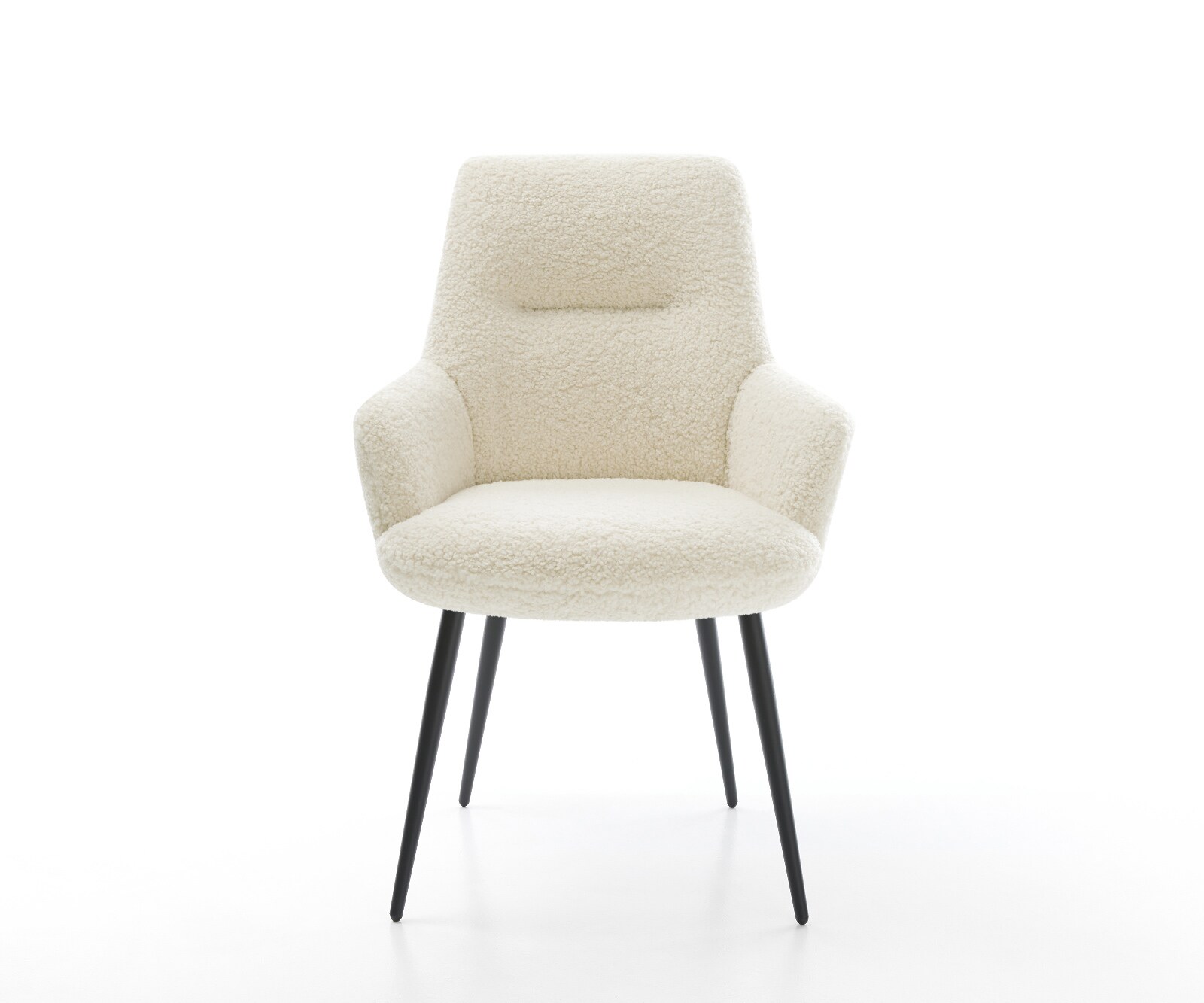 Chaise-de-salle-à-manger Zelia-Flex avec accoudoirs tissu teddy beige 4 pieds coniques noir resorts ensachés 1