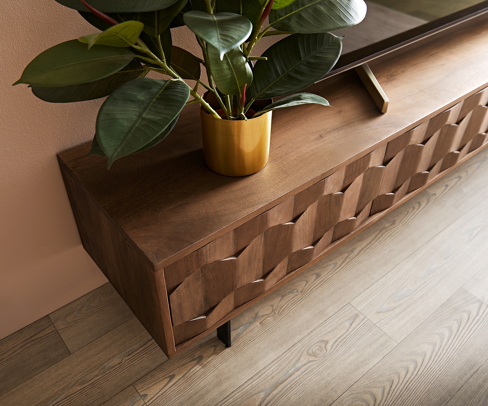 Buffet bas Fevo 200 cm acacia marron 4 portes Pied-L 3 Buffet bas Fevo 200 cm acacia marron 4 portes Pied-L 3