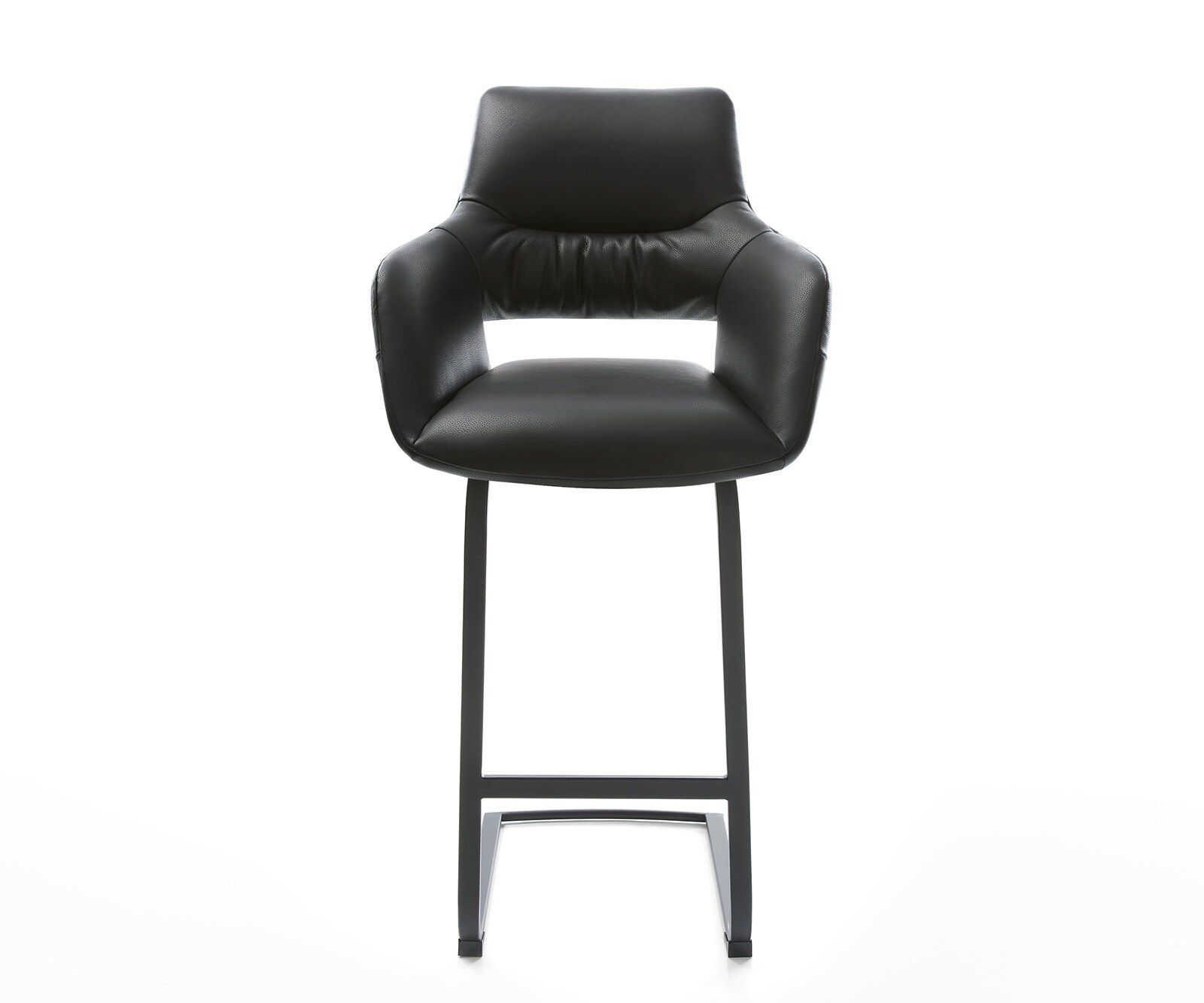 Chaise-de-bar Yago-Flex Cuir véritable noir Piétement luge plat Métal noir Ressorts ensachés 1 Chaise-de-bar Yago-Flex Cuir véritable noir Piétement luge plat Métal noir Ressorts ensachés 1