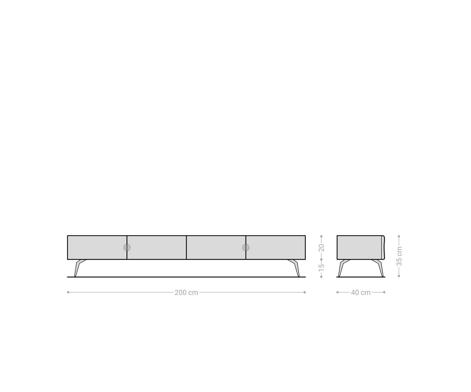 Meuble TV New Live-Edge 200 cm chêne naturel 4 portes pied équerre métal noir 4