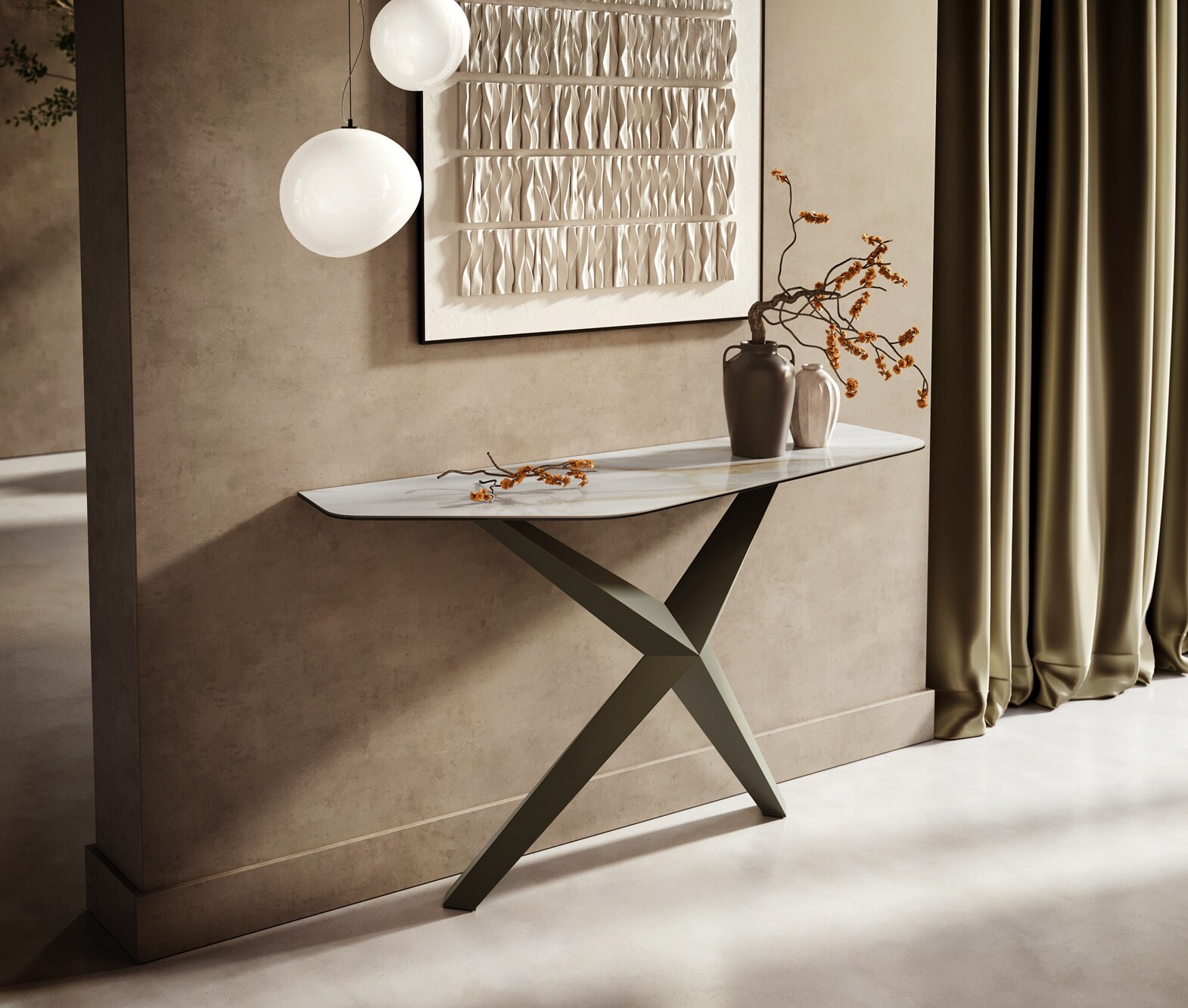 Console Edge Polygonal 140x50 cm Céramique Onyx Pearl Zentharo Métal Effektfinish Titan 4