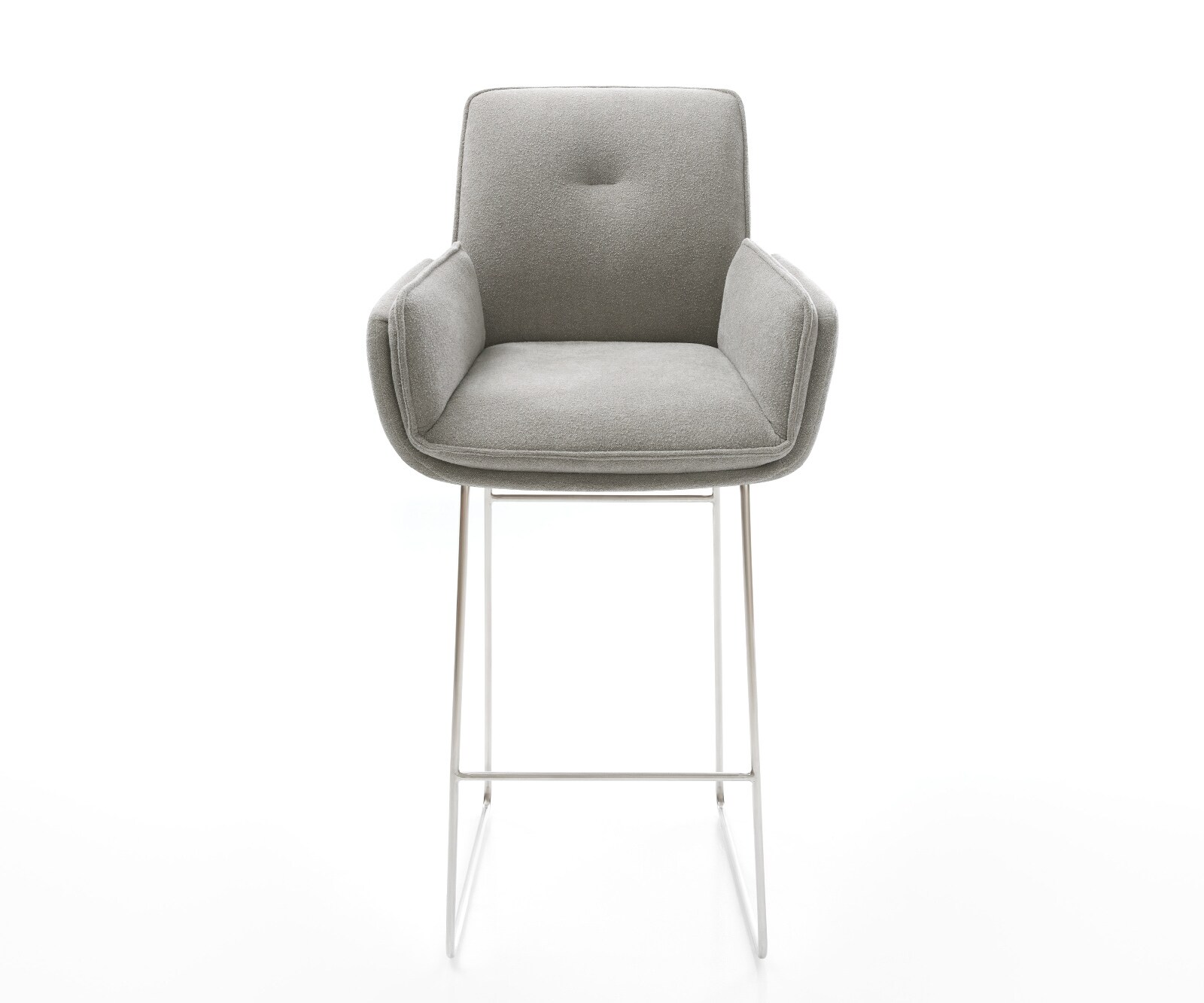 Chaise-de-bar Nela-Flex Tissu structuré doux Gris Pied trapèze acier inoxydable Argent 1