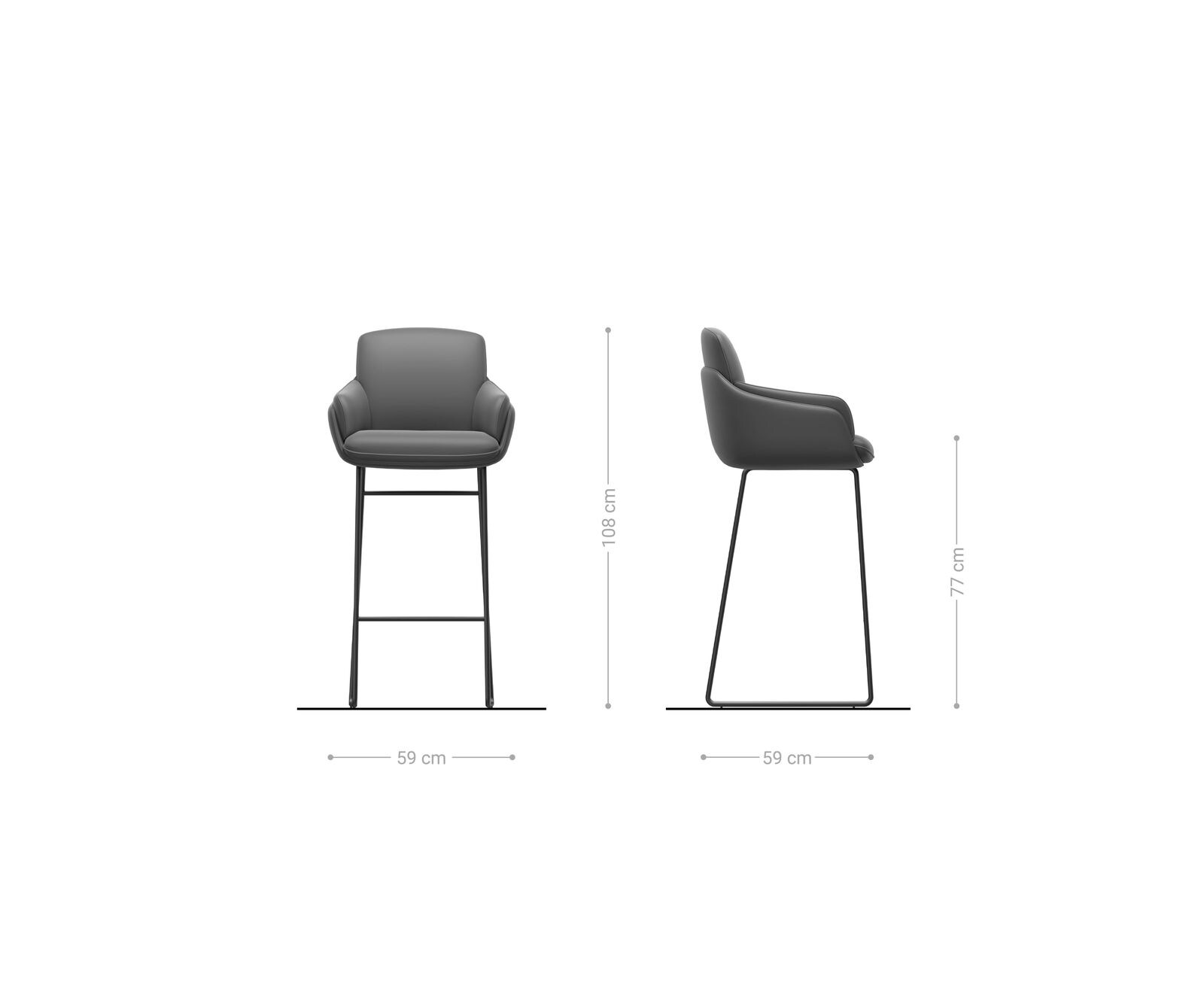 Chaise-de-bar Luan-Flex Bouclé doux Boue Pied trapèze noir Noir 6