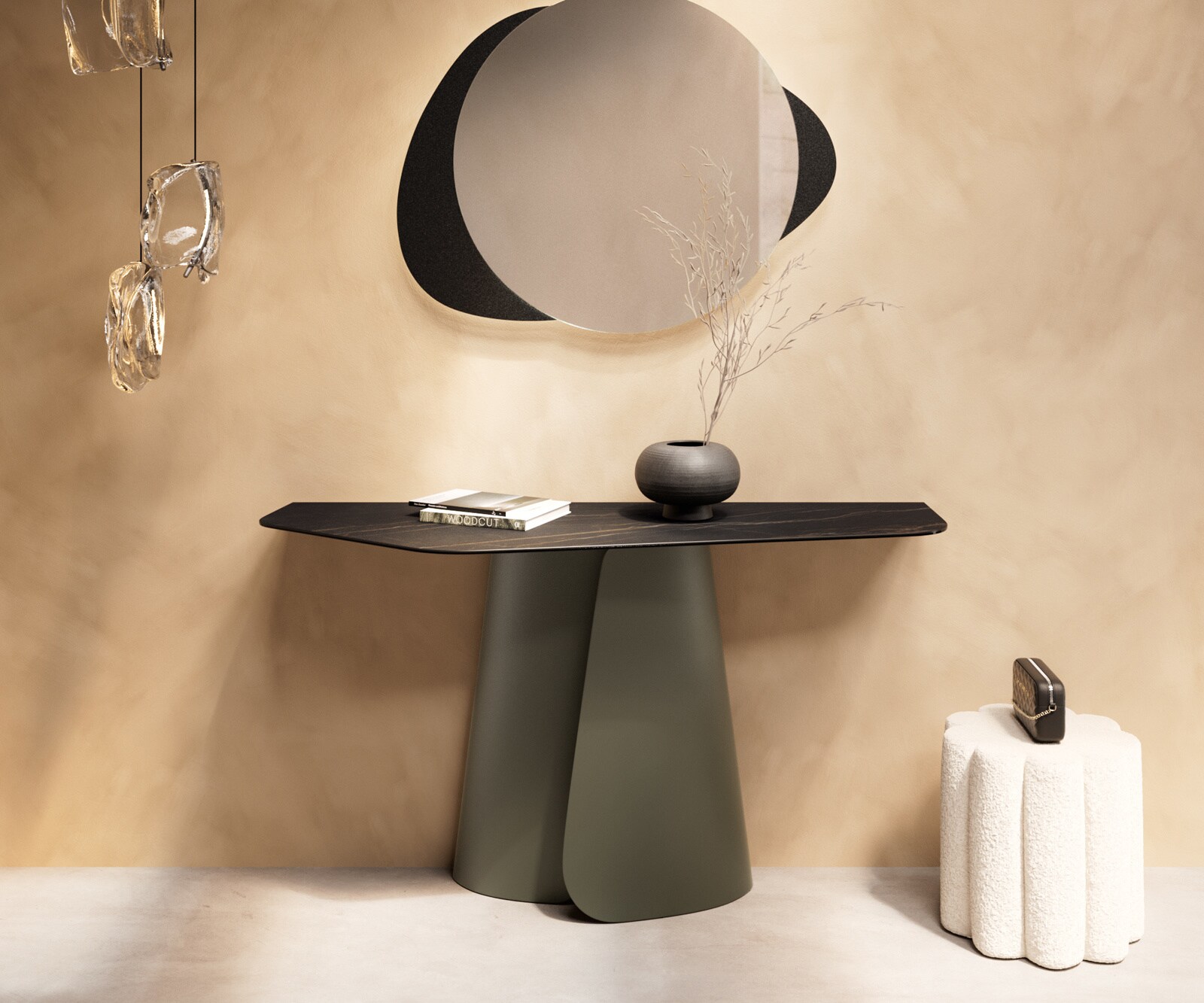 Console Edge Polygonal 140x50 cm Céramique Laminam® Noir Desir Braun Livos Métal Effektfinish Titan 4