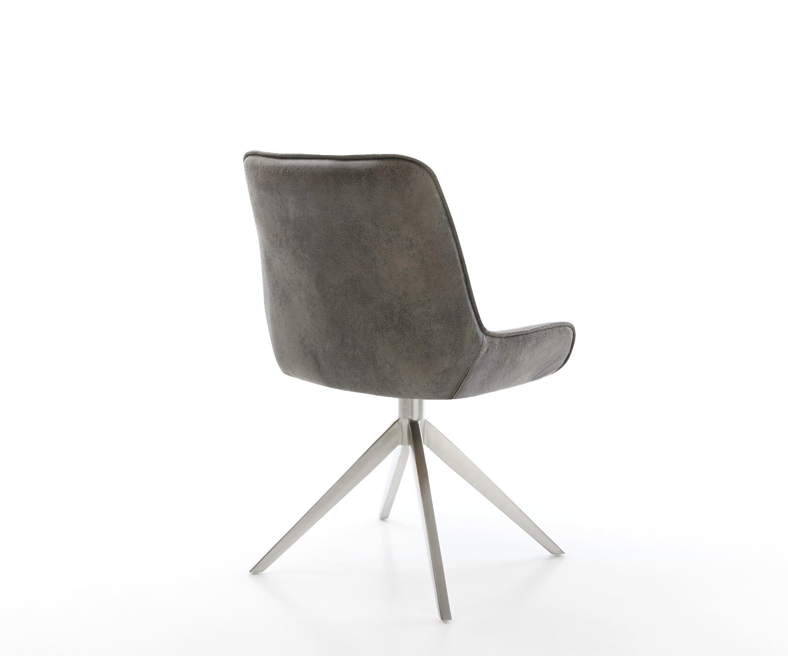 Chaise-pivotante Taimi-Flex microvelours gris antique pied croisé large acier inoxydable brossé pivotement sur 360° fonction bascule 4