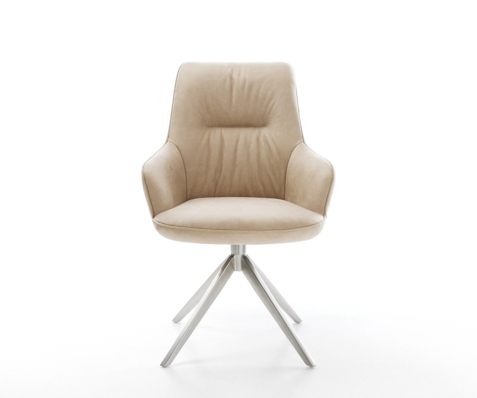 Chaise-pivotante Zelia-Flex avec accoudoirs microfibre beige vintage pied croisé large acier inoxydable pivotement sur 360° fonction bascule ressorts ensachés 2