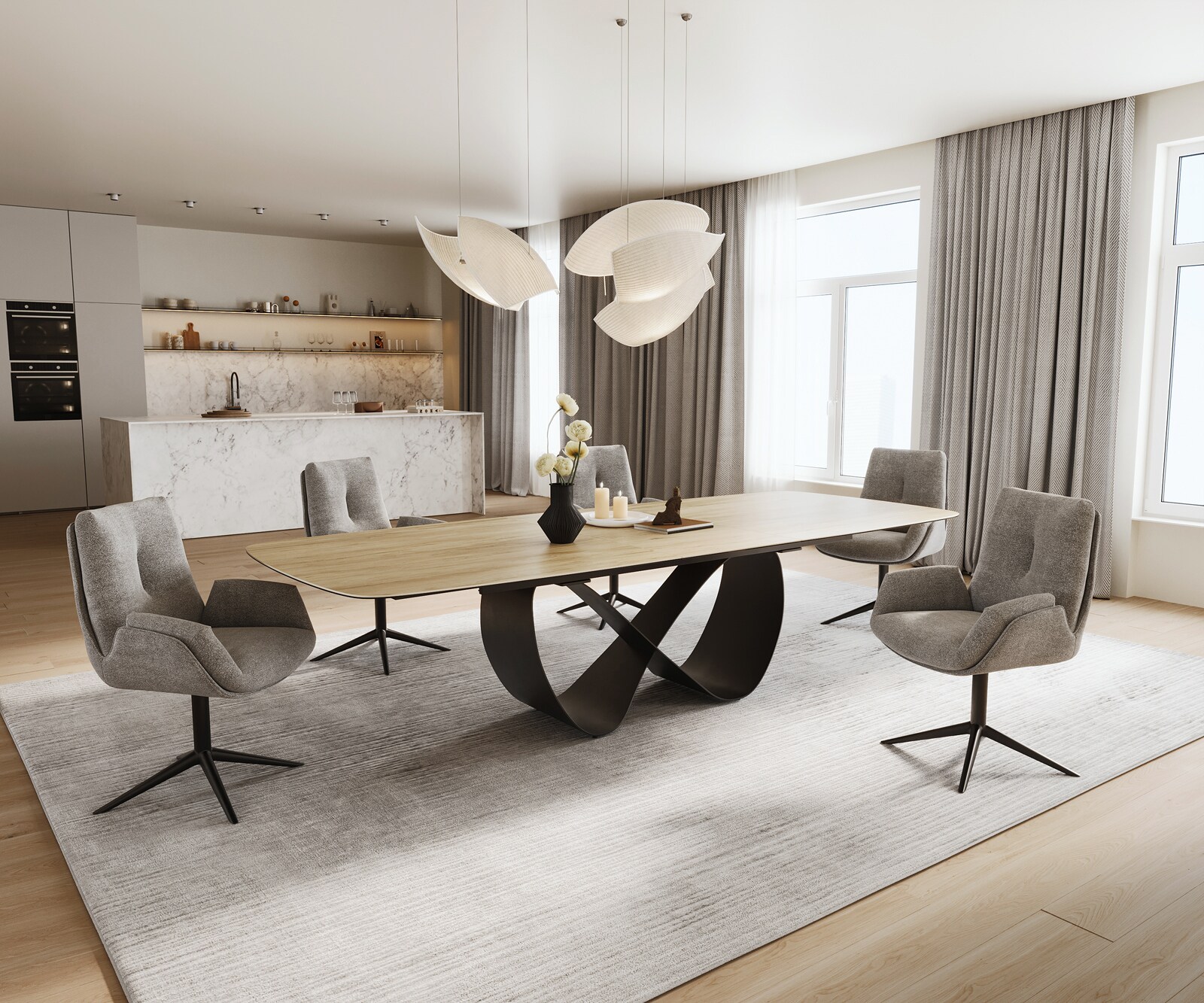 Table à manger Edge Boot 240-300x120 cm Céramique Laminam® Sabbia Eichefarbig Infinity Métal Noir extensible 7