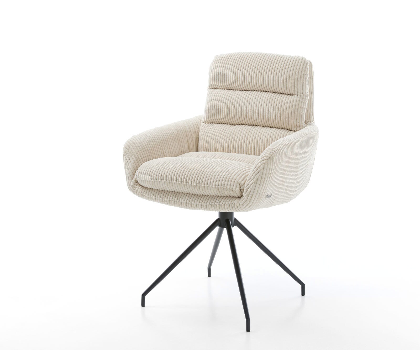 Chaise-de-salle-à-manger Abelia-Flex avec accoudoirs côtelé beige vintage pied croisé conique noir