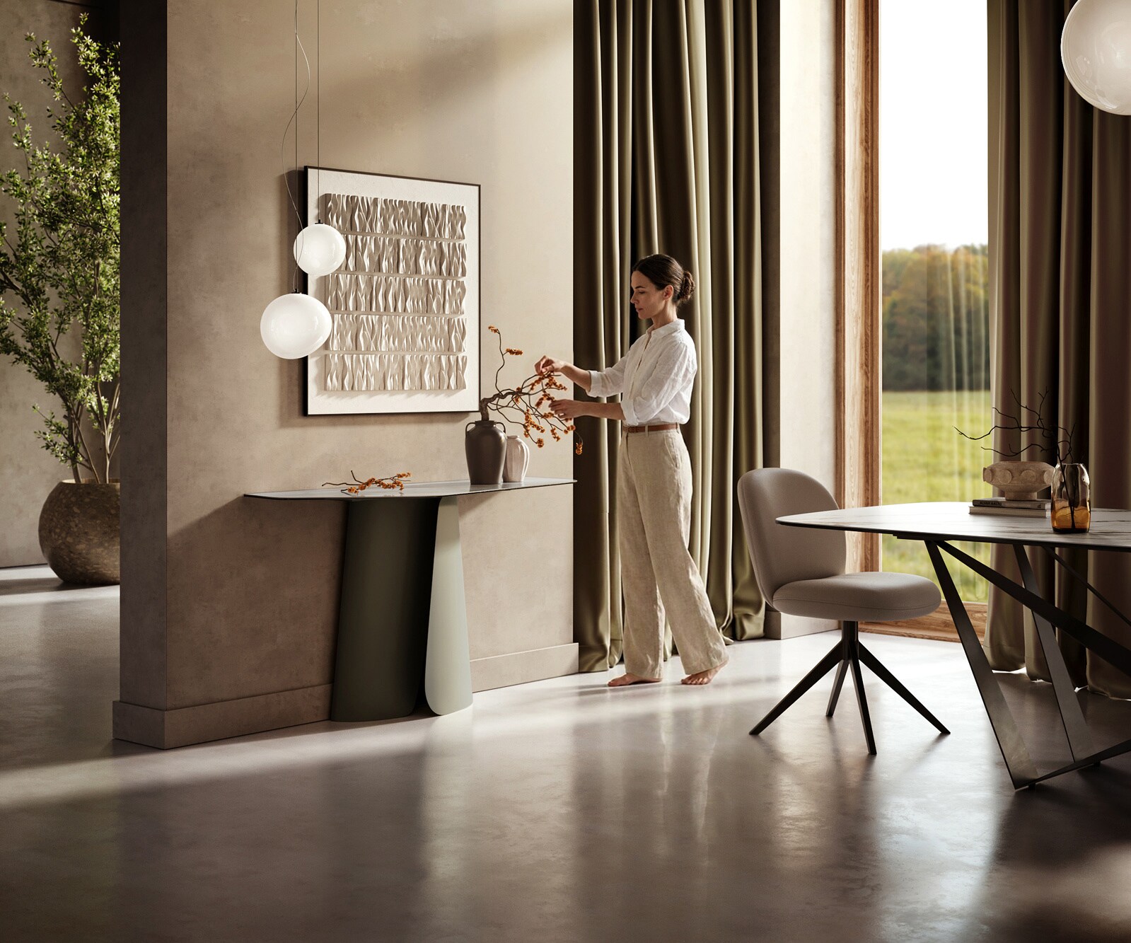 Console Edge Polygonal 140x50 cm Céramique Onyx Pearl Livos Métal Effektfinish Titan 6