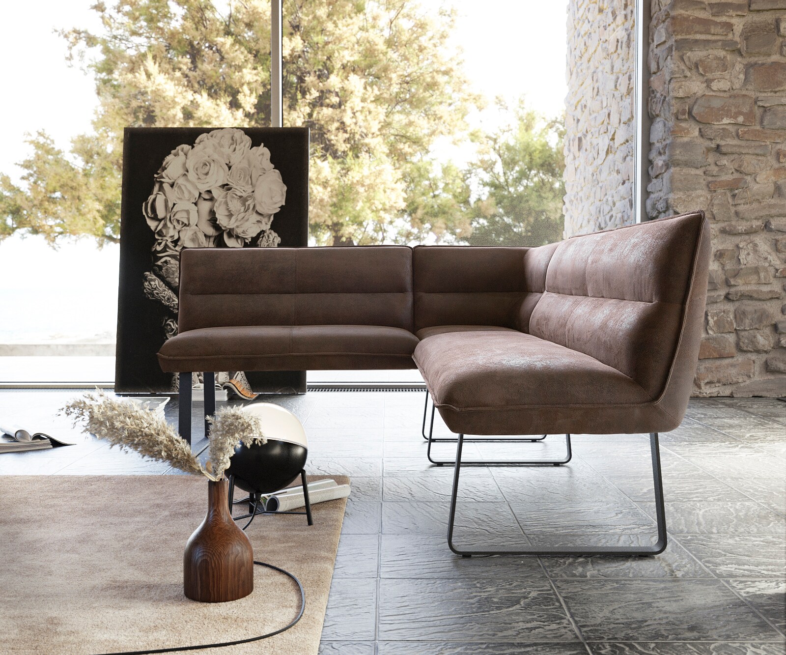 Banc-d'angle Salvo 200x160 cm marron vintage métal noir variable 4