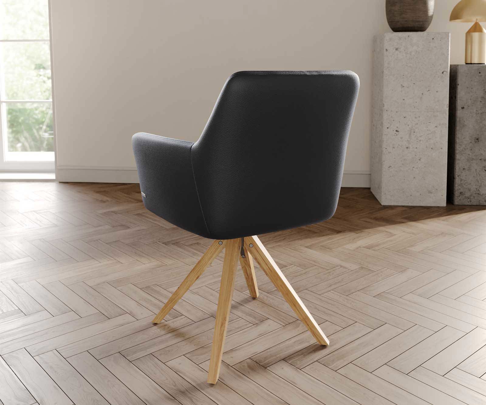 Chaise-pivotante Xana-Flex avec accoudoirs cuir de vache noir pied en bois angulaire naturel pivotement sur 180° ressorts ensachés 3