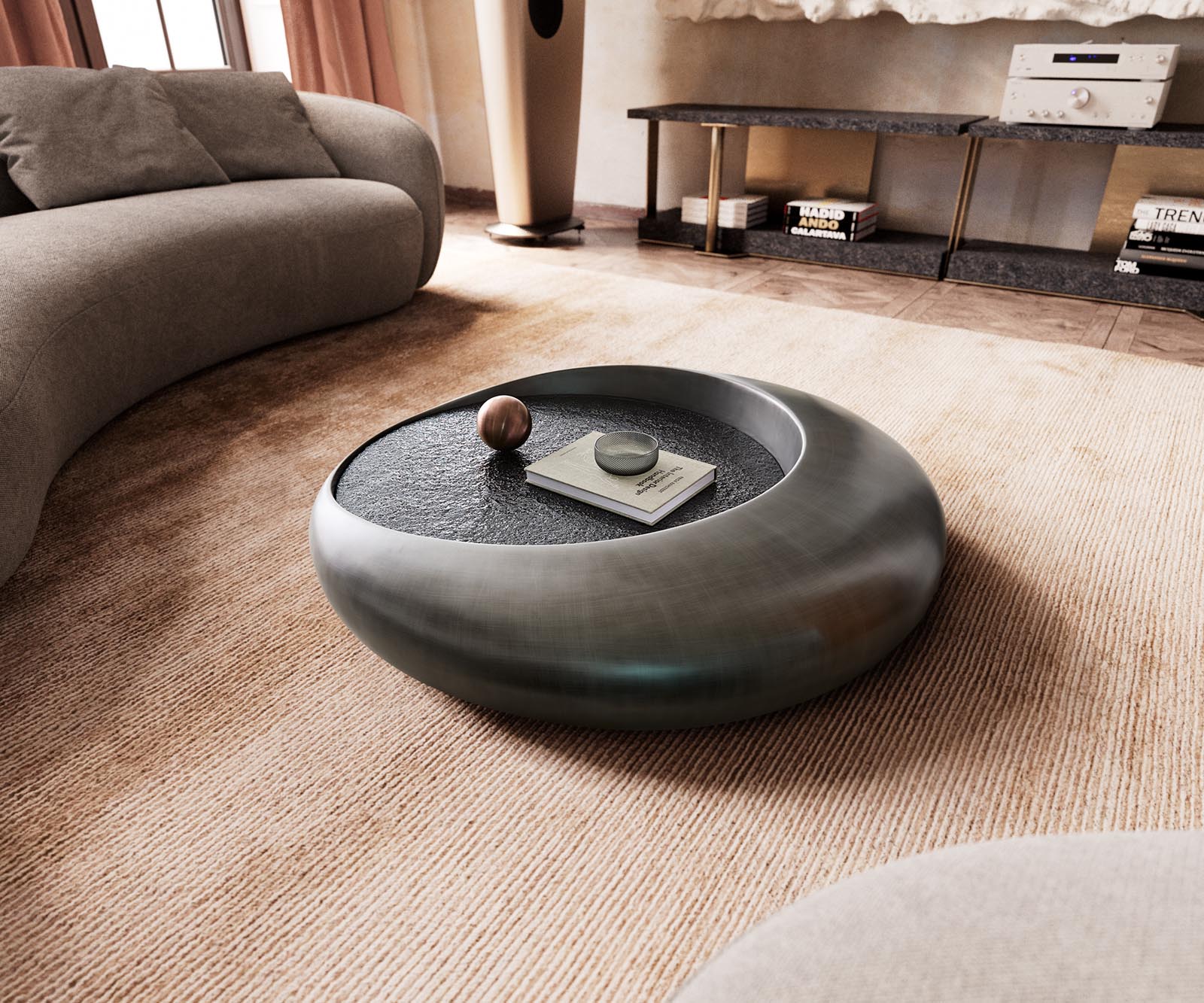 Table basse Blaise 100x100 cm argent avec verre en relief Gris Table basse Blaise 100x100 cm argent avec verre en relief Gris