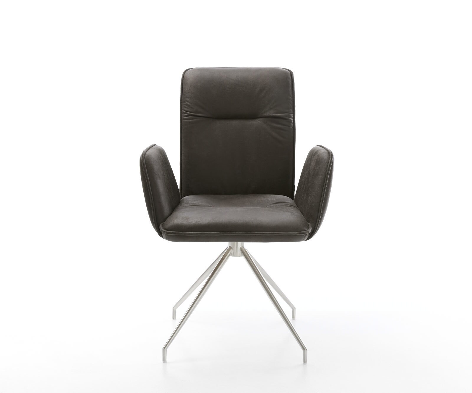 Chaise-de-salle-à-manger Vinja-Flex microvelours anthracite vintage pied croisé conique acier inoxydable brossé 1