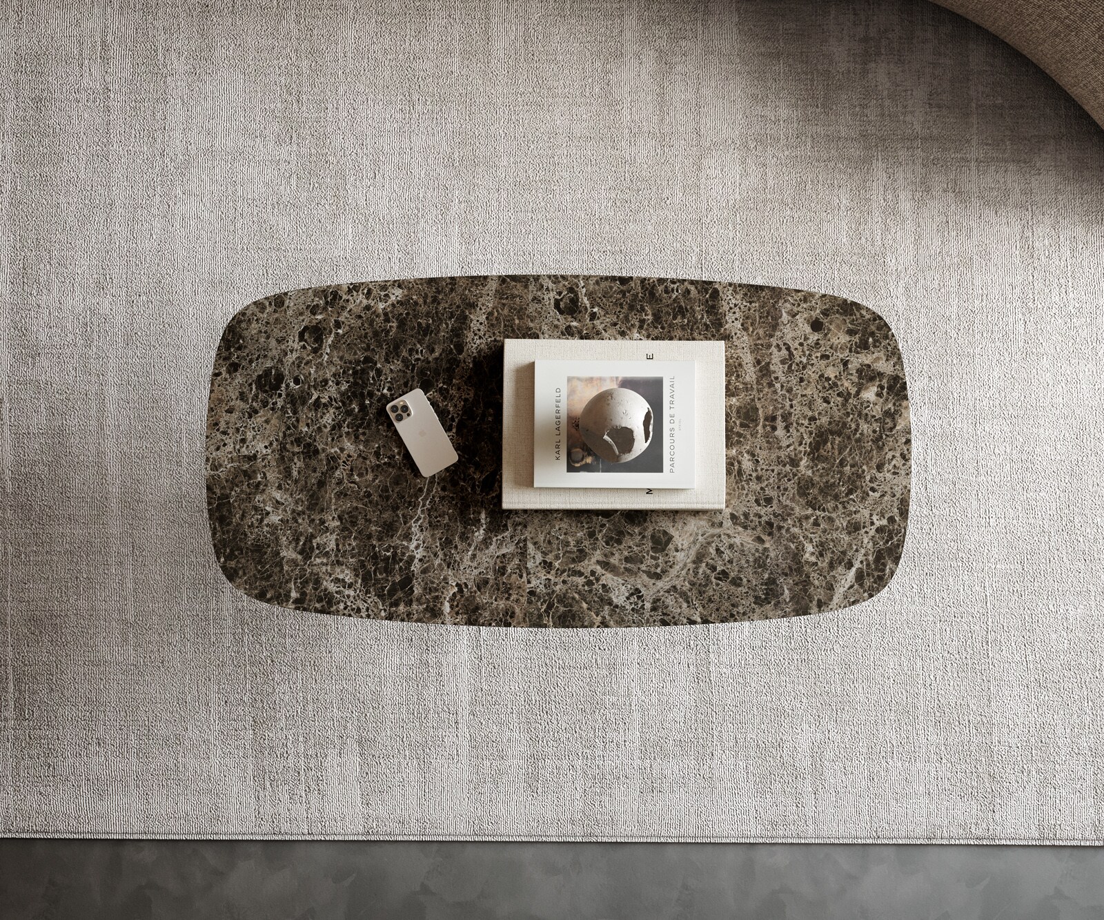 Table basse Edge bateau 100x50 cm céramique Emperador Extra Lucidato brun foncé Sarity acier inoxydable brossé 3