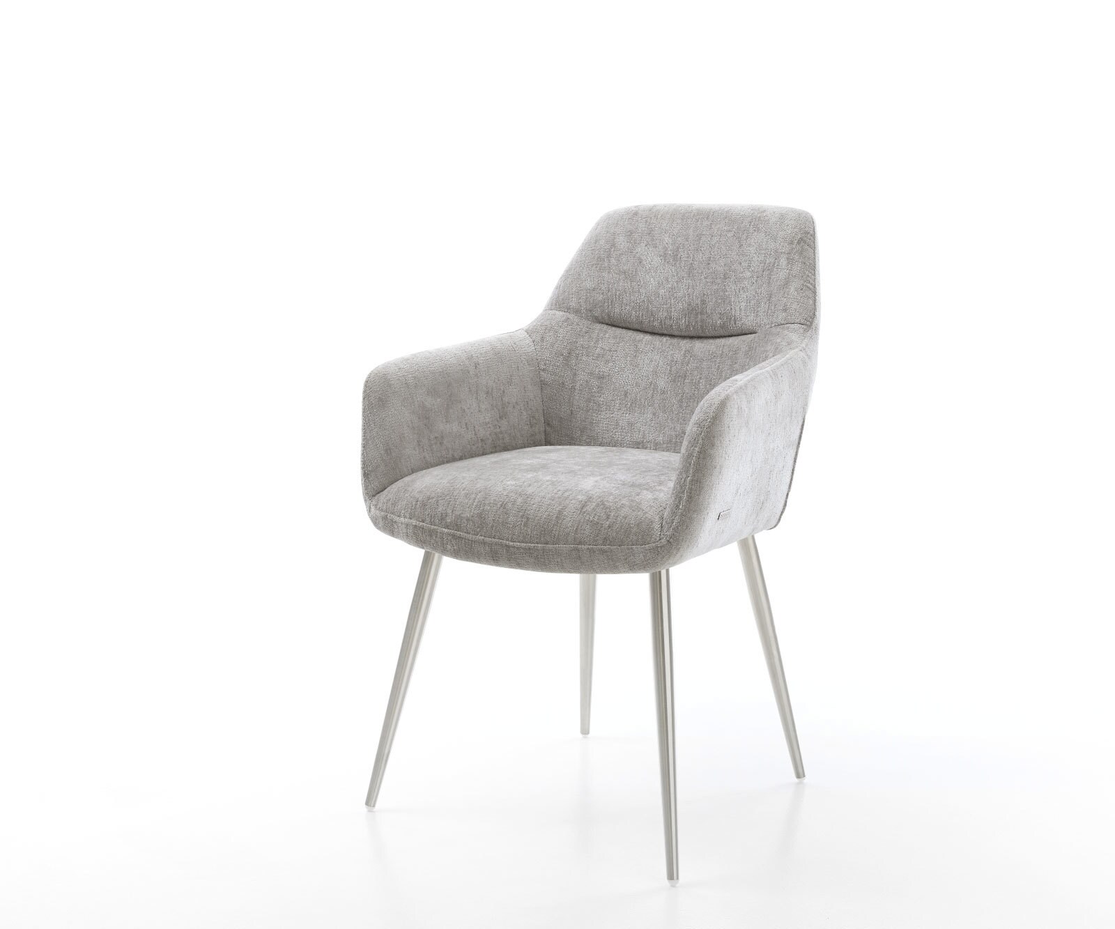 Chaise-de-salle-à-manger Pejo-Flex chenille gris argenté 4 pieds coniques acier inoxydable brossé ressorts ensachés 1