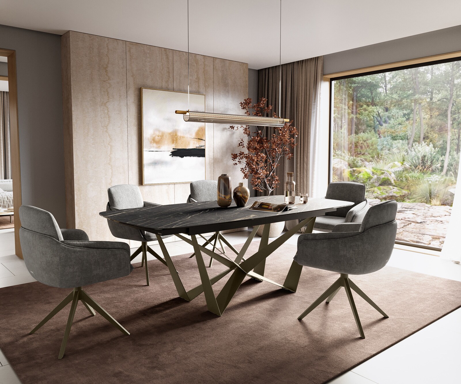 Table à manger Edge Boot 180-220x100 cm Laminam® Céramique Noir Desir Braun Spider Métal Finition effet Titan extensible 6