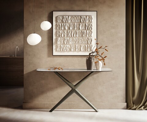 Console Edge forme bateau 140x40 cm Céramique Onyx Pearl Estelo Métal Effektfinish Titan