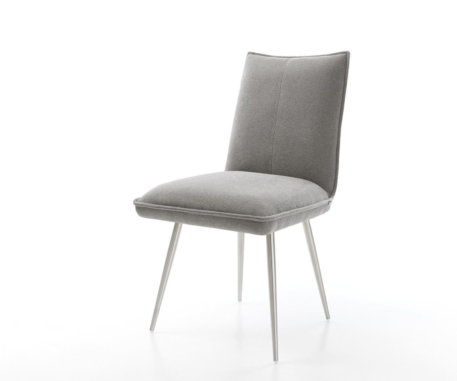 Chaise-de-salle-à-manger Lelio-Flex tissu structuré doux gris 4 pieds coniques acier inoxydable resorts ensachés 1