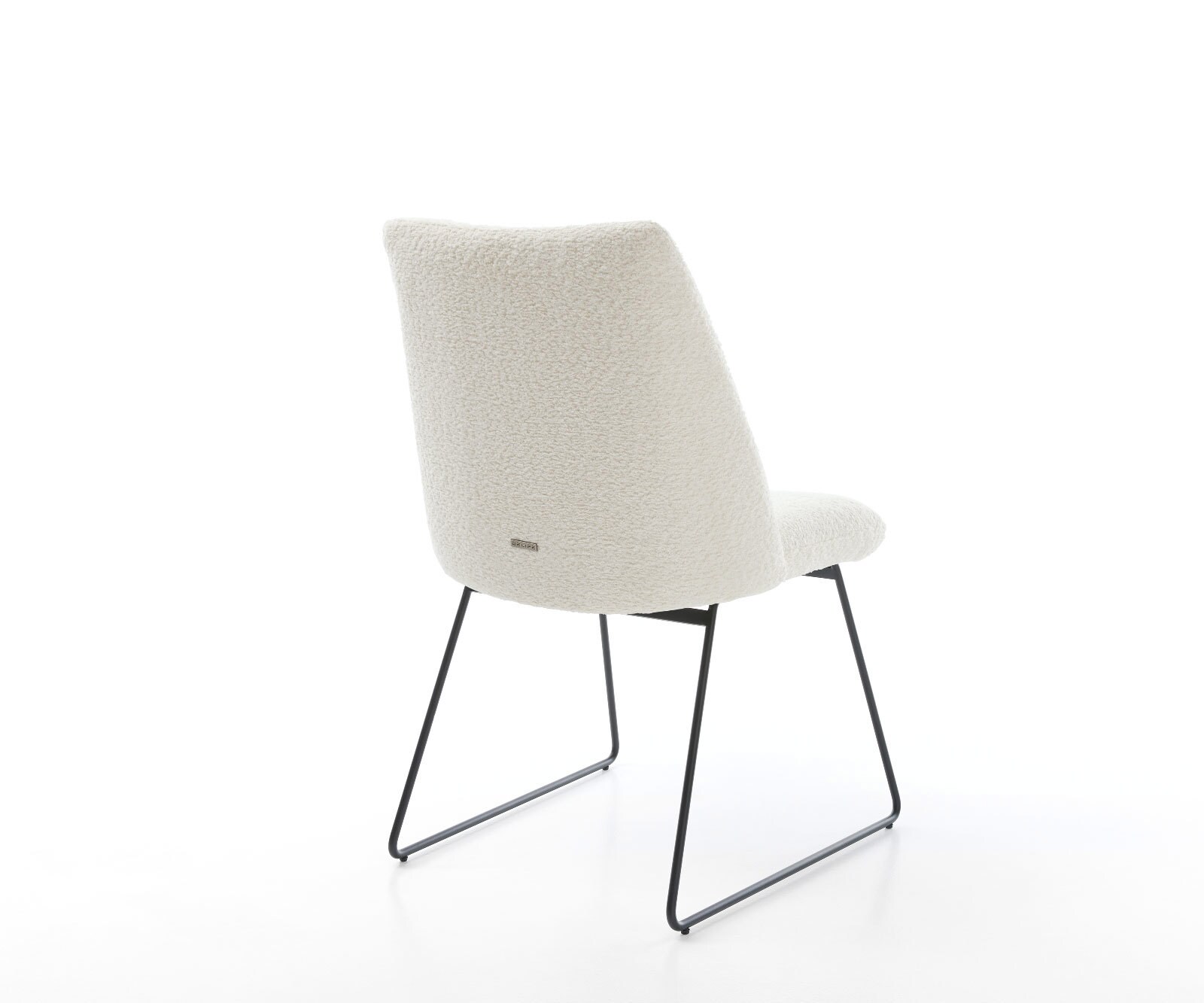 Chaise-de-salle-à-manger Elso-Flex bouclé blanc pied trapèze noir ressorts ensachés 5