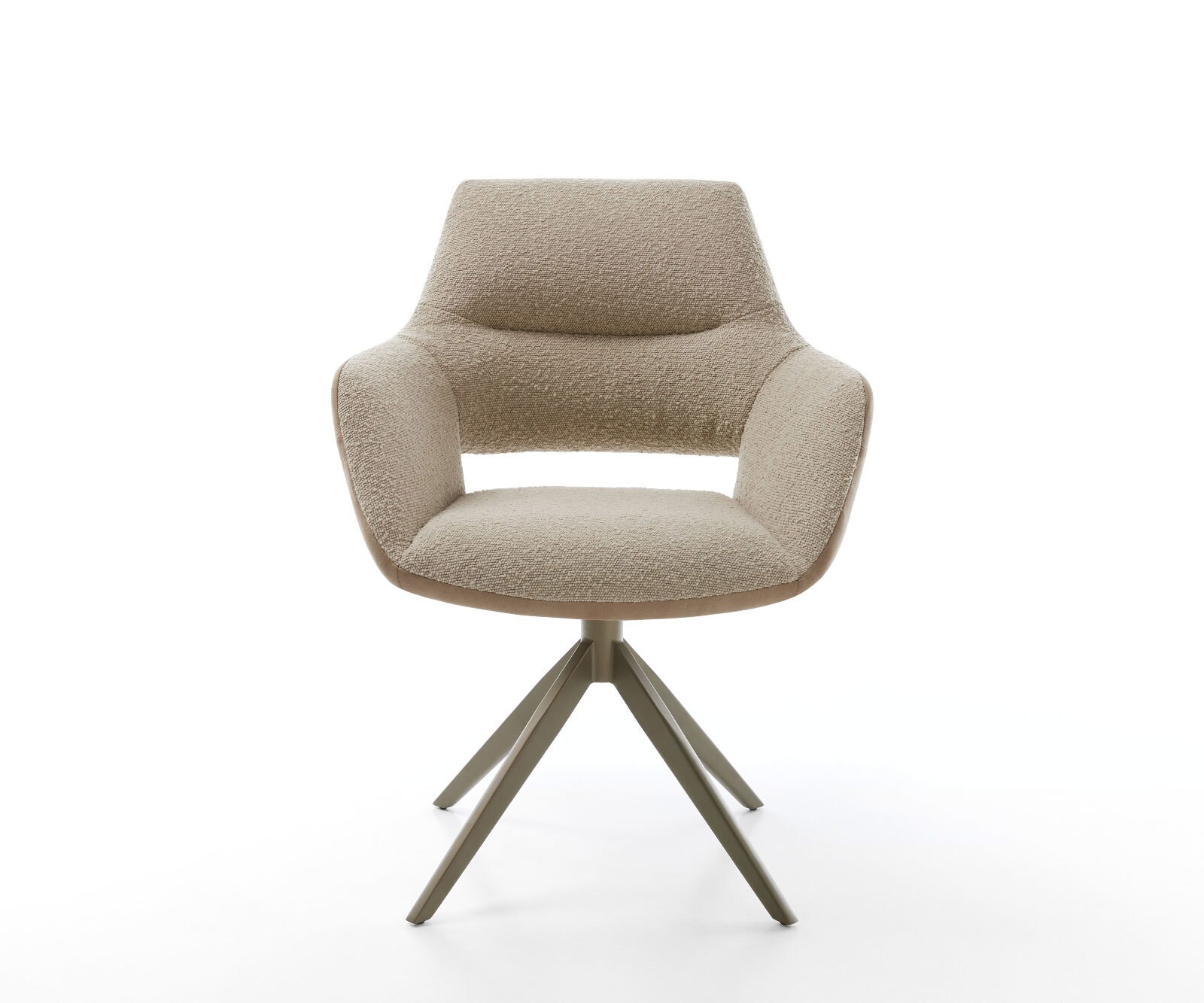 Chaise-pivotante Yago-Flex avec accoudoirs tissu mixte couleur boue pied croisé large aspect titane pivotement sur 360° ressorts ensachés 1 Chaise-pivotante Yago-Flex avec accoudoirs tissu mixte couleur boue pied croisé large aspect titane pivotement sur 360° ressorts ensachés 1