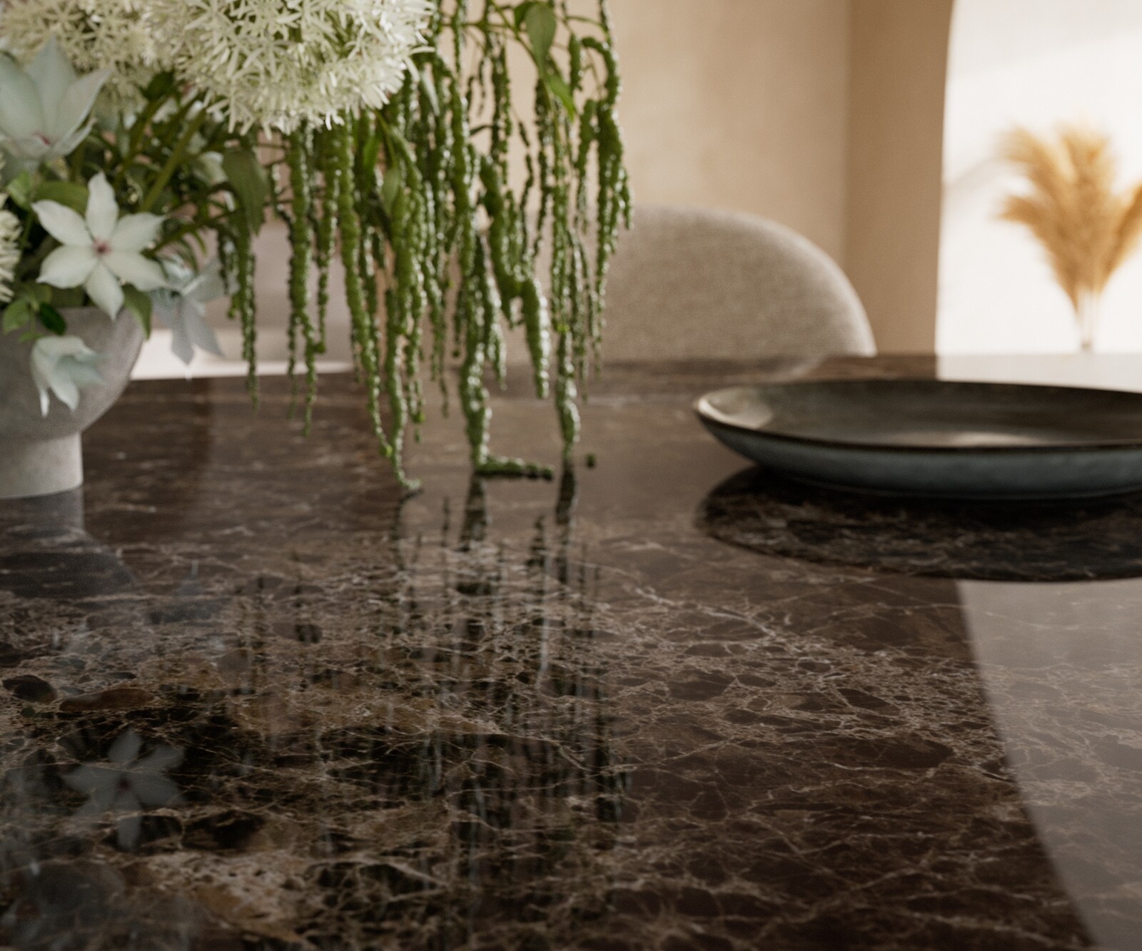Table à manger Edge Ovale 220x120 Céramique Laminam®Emperador Extra Lucidato Marron foncé Zenthara anguleux Métal Noir 6