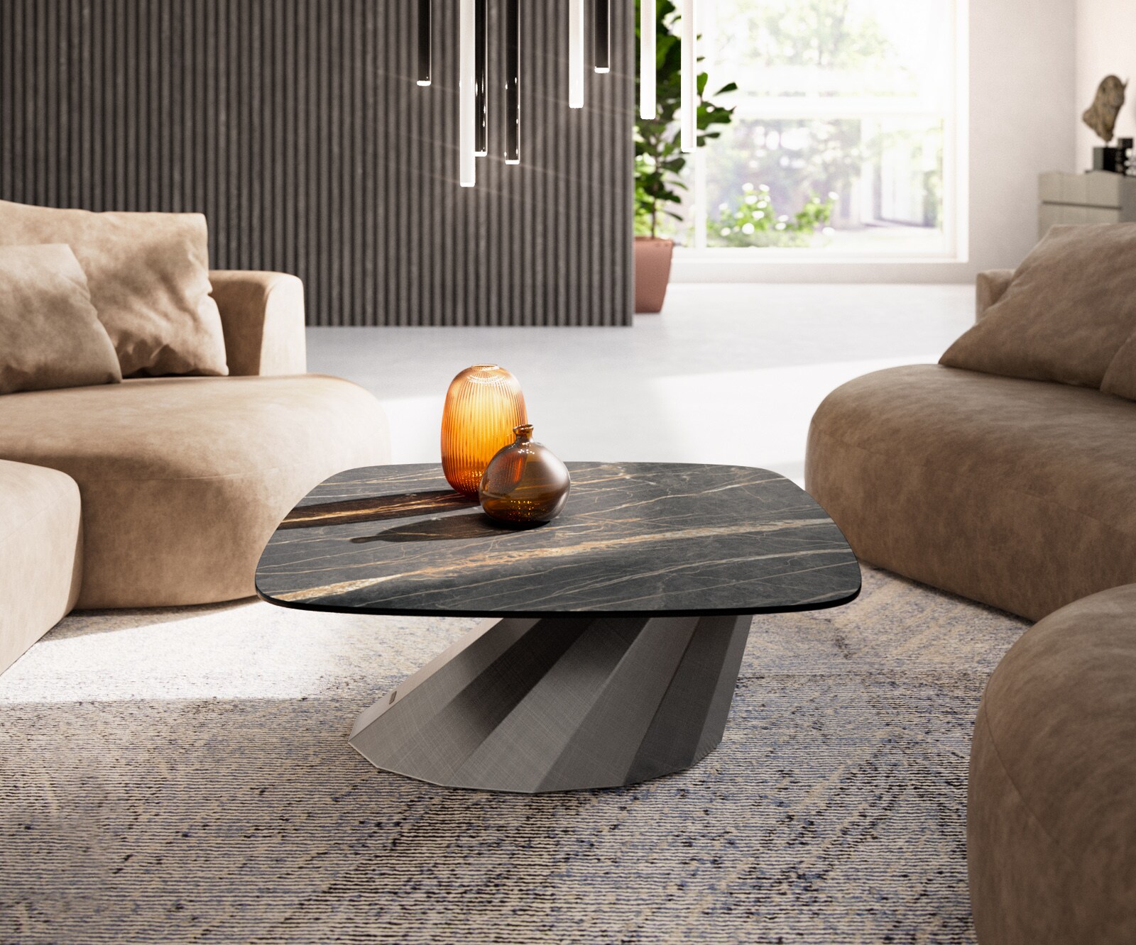 Table basse Edge Boot 90x90 cm céramique Laminam® Noir Desir brun Parabi argent métallique 2