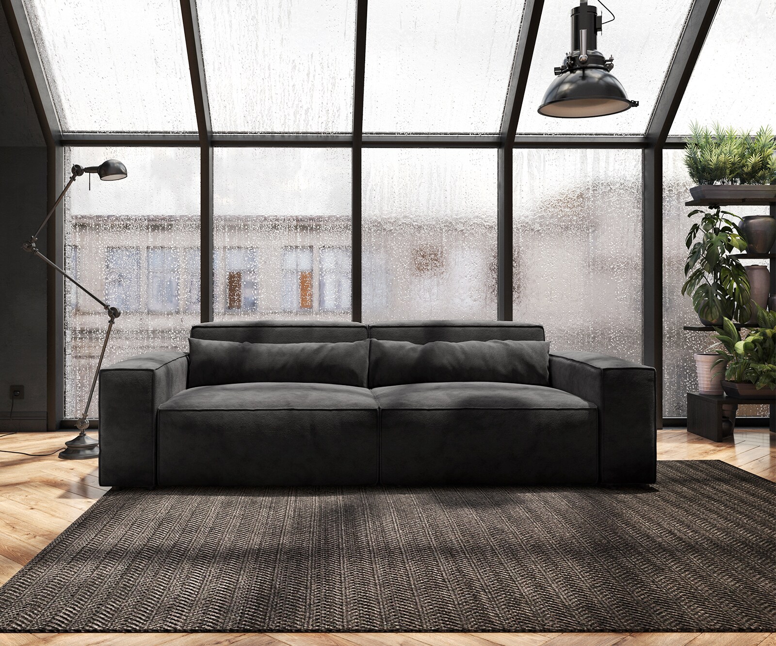 Grand Canapé Sirpio 230x95 cm Microfibre Noir 1